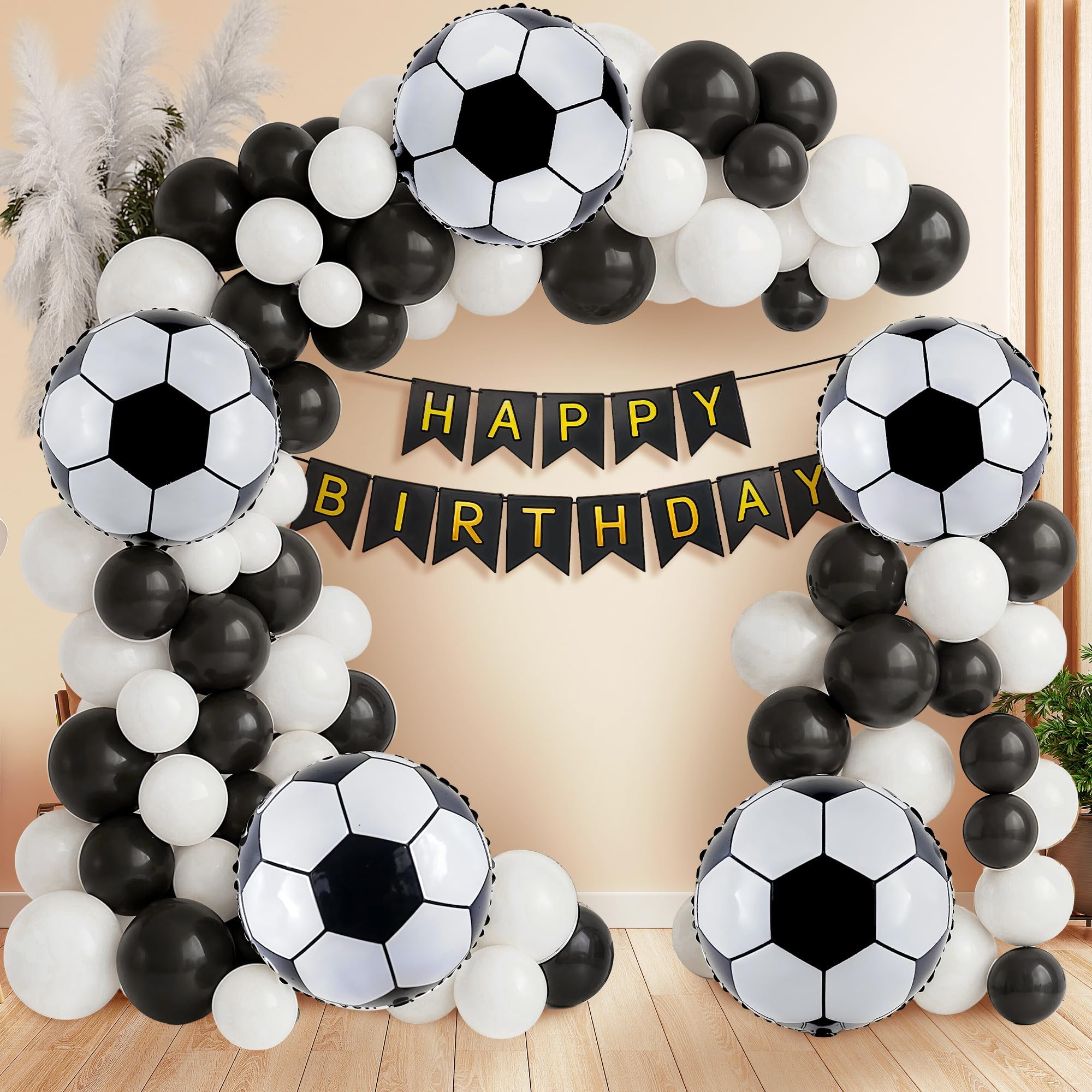 Party Propz Football Theme Birthday Decoration โ 56 Pcs Birthday Decoration Kit for Boys, Football Decoration for Birthday with Foil Balloons, Black & White Balloons, Banner (Foil, Latex, Cardstock)