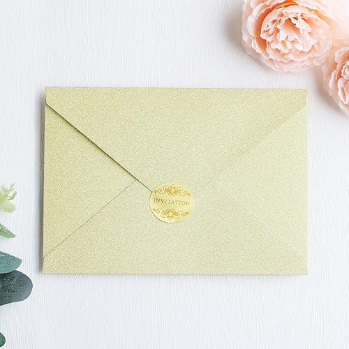 Miniatura 3 de 50 sobres A7 con purpurina dorada champán de 5.4 x 7.6 pulgadas, perfectos para tarjetas de invitación de boda de 5 x 7 pulgadas, sobre de