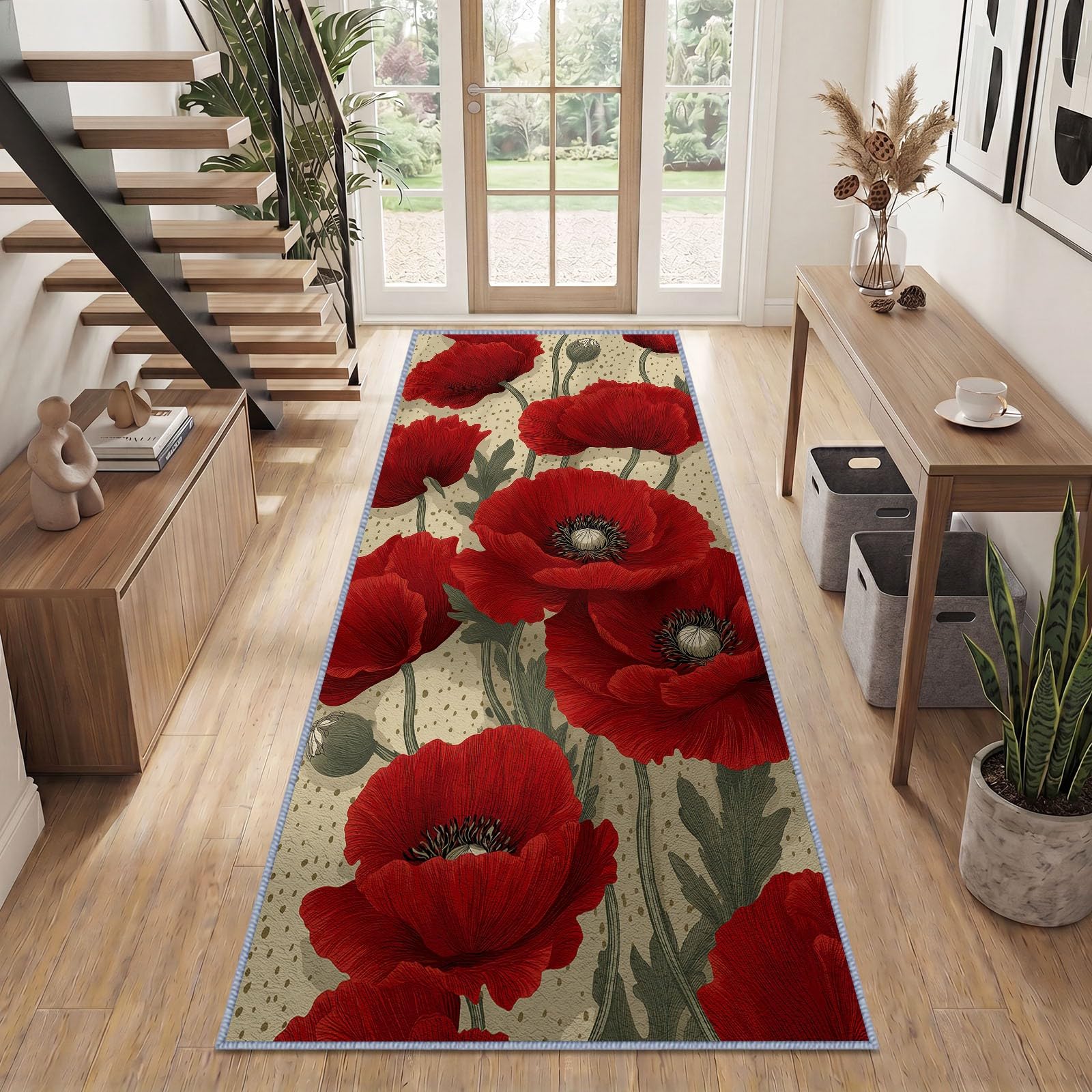 Generisch rutschfest Teppichläufer 65x180 cm, Mohnblume Blumenmuster