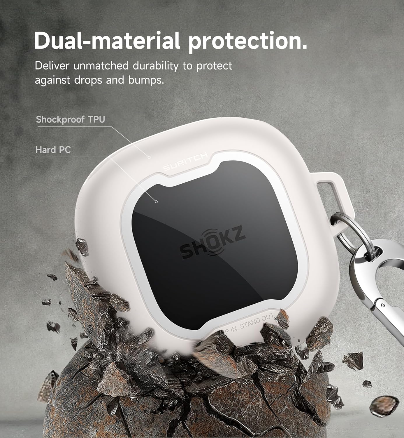 SURITCH for SHOKZ New OpenFit 2 Case Cover, Magnetic Locking Cases for SHOKZ OpenFit 2 Open-Ear Headphones, Shockproof Bumper Protective Covers with Carabiner & Keyring & Cleaner Kit, White - Image 4