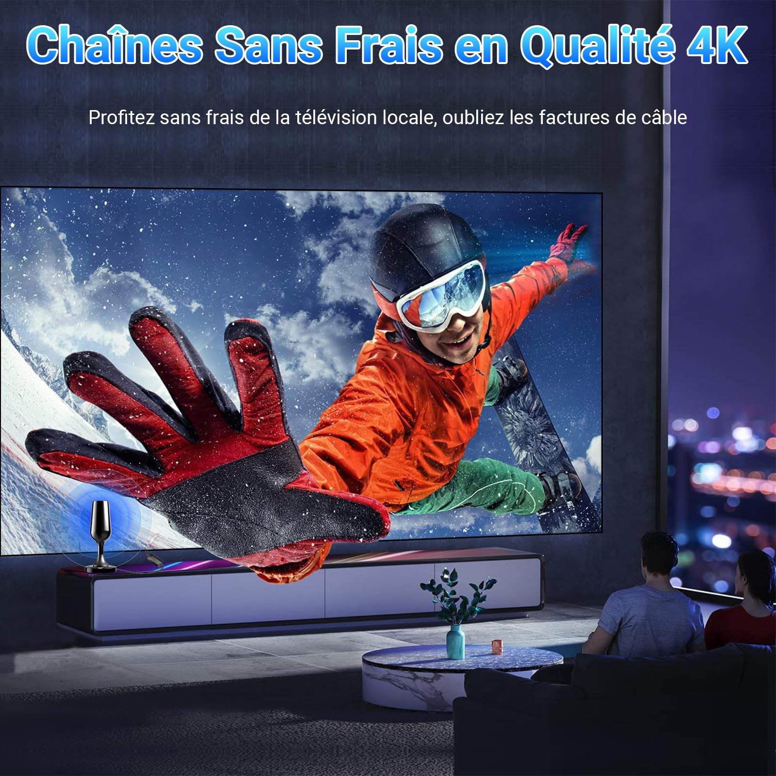 Antenne TV Intérieure Puissante TNT HD, 2026 Le Plus récent Antenne TV Intérieur avec Amplificateur de Signal à Gain Élevé, Réception Longue Portée à 360° avec Base Magnétique