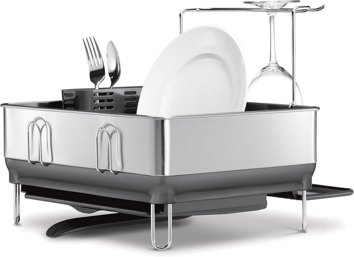 simplehuman Compact Steel Frame Dish Rack, Brushed Stainless Steel, Grey