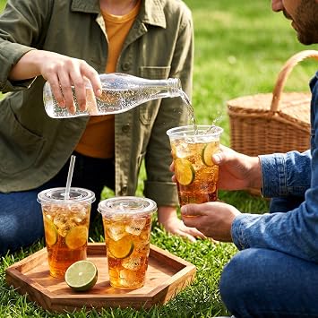 VITEVER [100 Sets - 20oz] Clear Plastic Cups with Lids and Straws, Disposable Cups for Iced Coffee, Smoothie, Milkshake, Cold Drinks