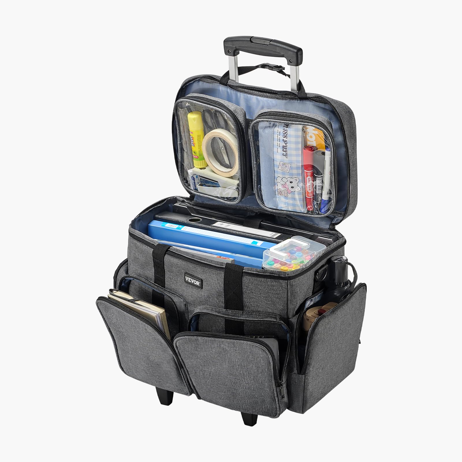 VEVOR Sac à roulettes pour Ordinateur Portable Jusqu'à 15,6 Pouces, Mallette à roulettes de PC avec Chariot Amovible, Poignée Télescopique, Tissu Mat 600D, pour Travail, Voyages, Femmes, Hommes, Gris