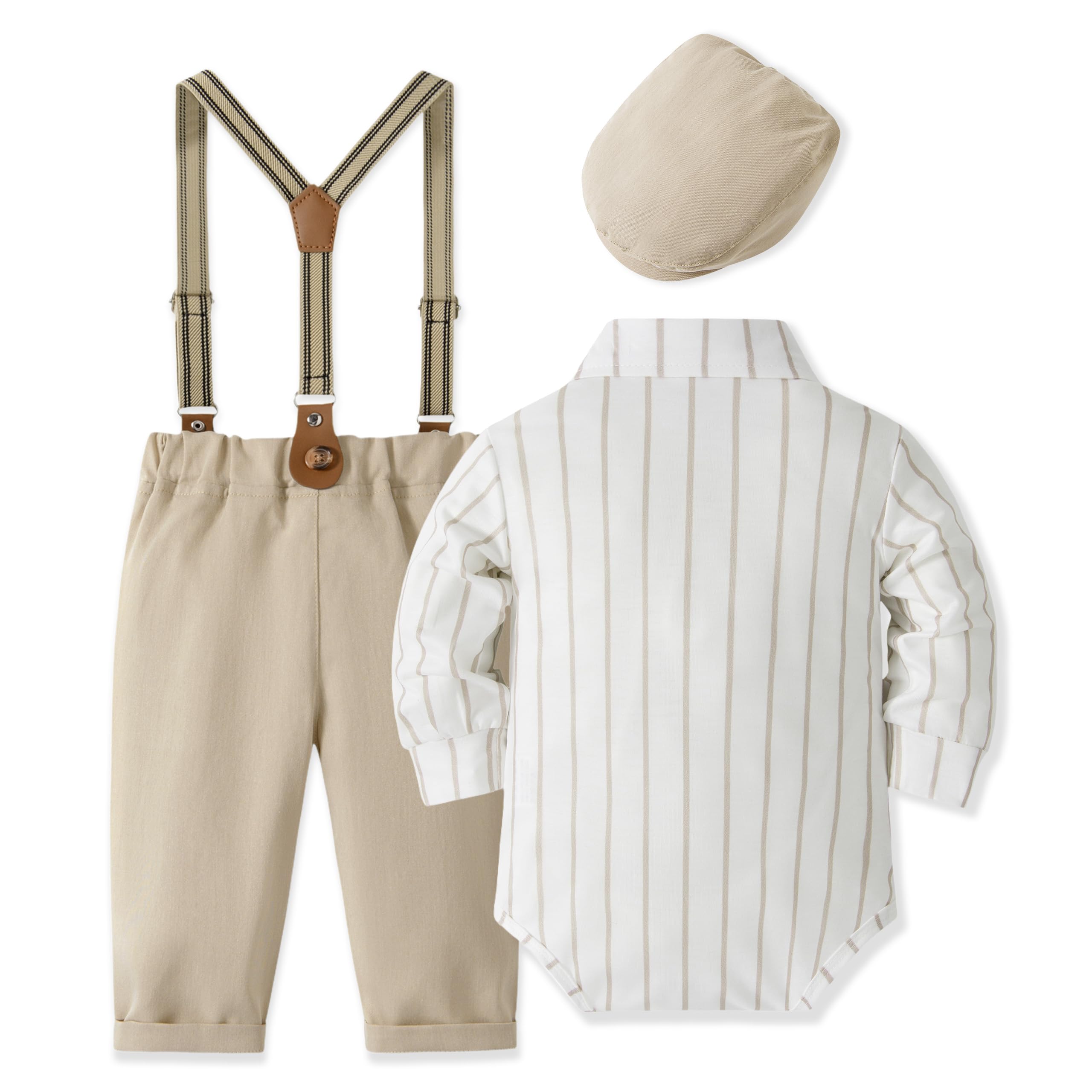 Volunboy Bimbo Neonato Completini e Coordinati Gentiluomo, Camicia Fiocco e Bretelle Pantaloni 5 Pezzi
