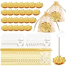 72 Pack Diwali Gifts Bulk, Lotus Incense Holder, Indian Return Gifts for Pooja Bulk, Gold Lotus Incense Sticks Holder with Organza Bags & Thank You Cards, Indian Return Gift (72 Pack)