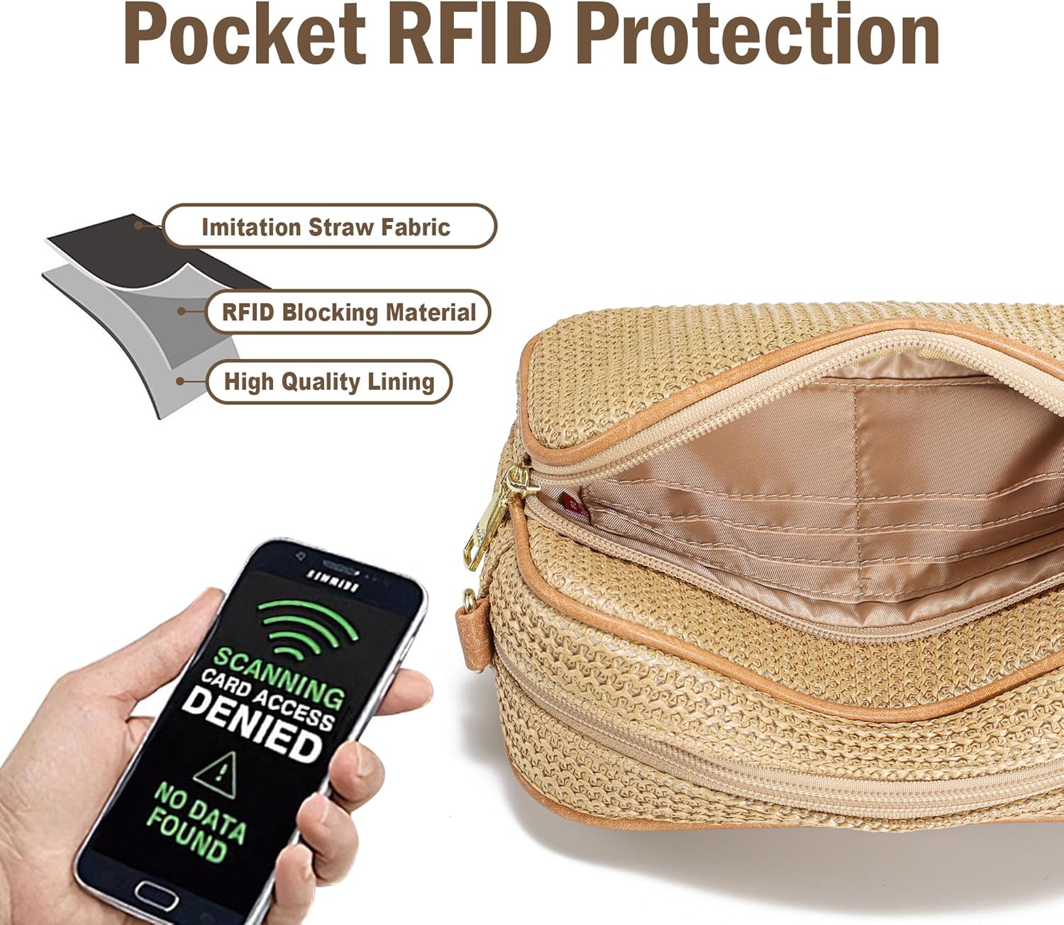 Faux Straw Crossbody Bags for Women Small Summer Purse RFID Woven Raffia Bag Travel Hawaiian Beach Cruise Essentials - Image 4