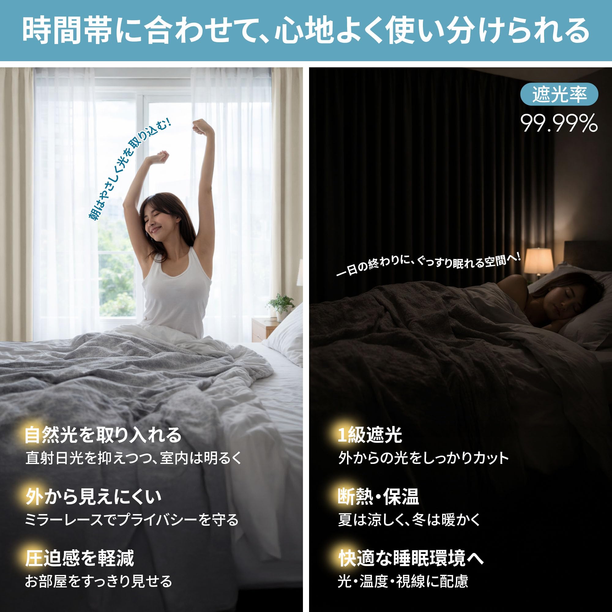 Amazon｜Deconovo カーテン 2級遮光 遮光率99.91% 2枚組 ライト