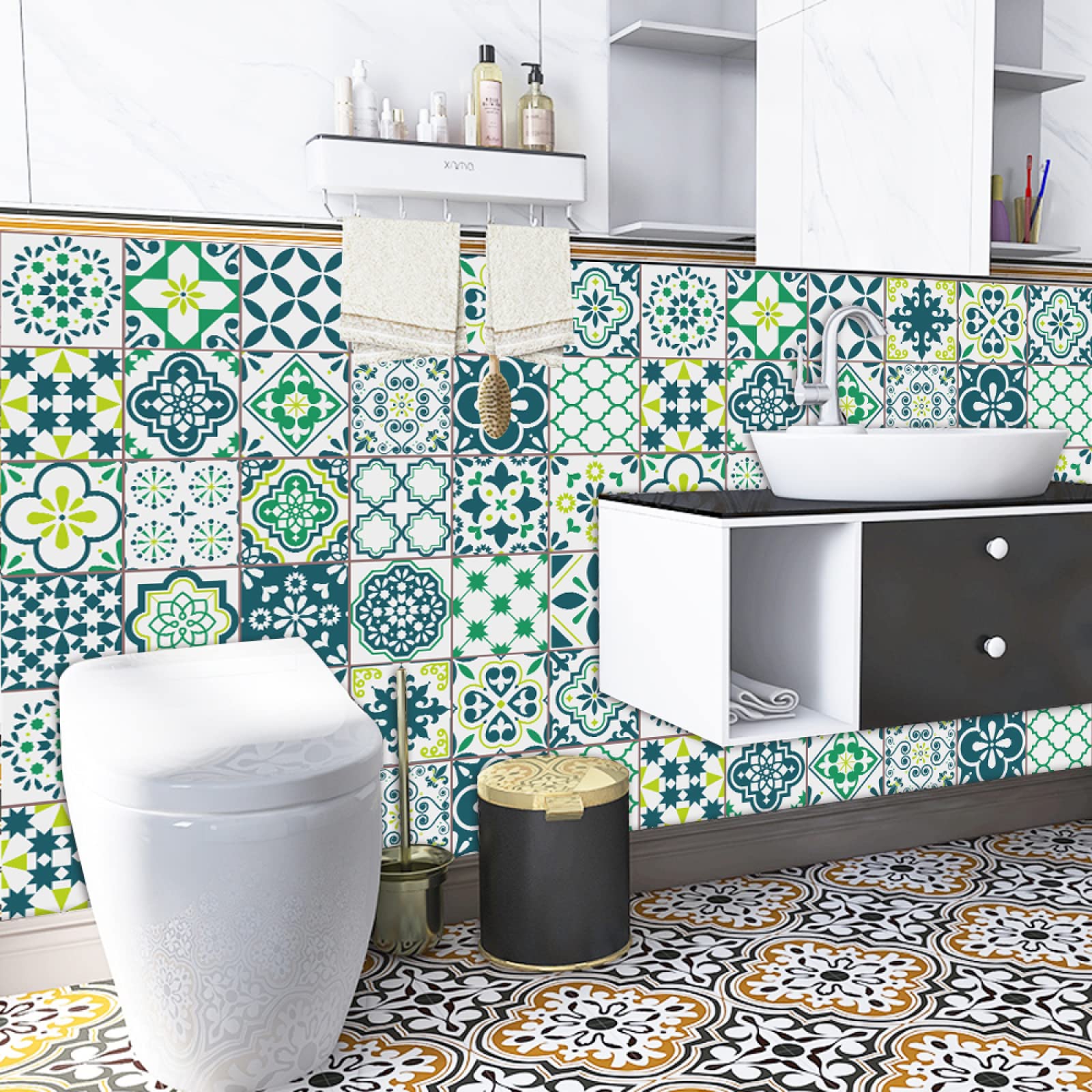 Piastrelle Adesive Cucina 20x20 Verde Scuro 24 Pezzi Mattonelle Adesive Bagno Pvc Impermeabile Adesivi per Piastrelle Parete Fai da Te Adesivi per Cucina Decorazioni