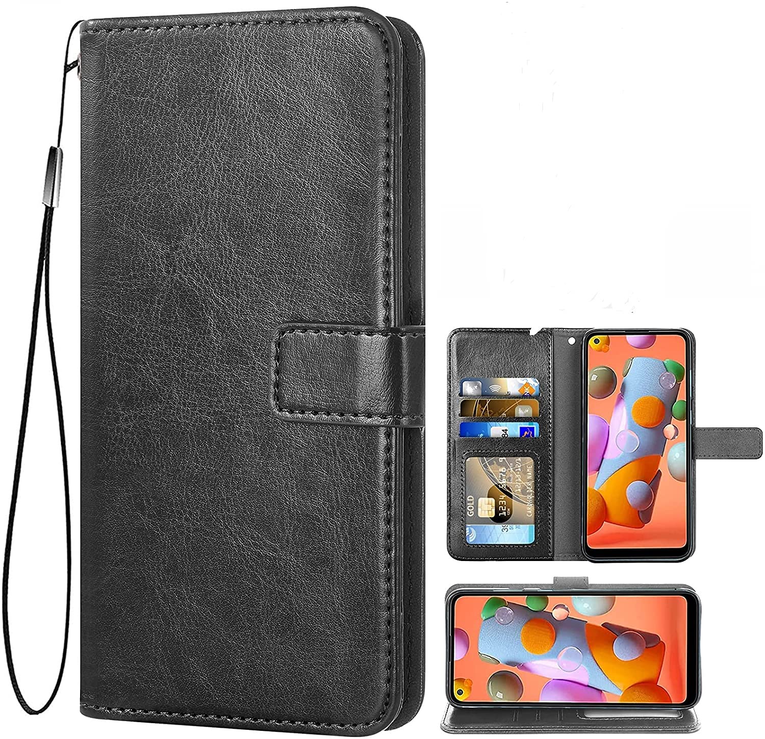 Vintage Wallet for Techno Pova || Real Leather Wallet Phone Case || Genuine Leather with Viewing Stand & 3 Card Holder || Flip Folio Cover with Card Slot (Antique Black) (Please check your phone model before buying