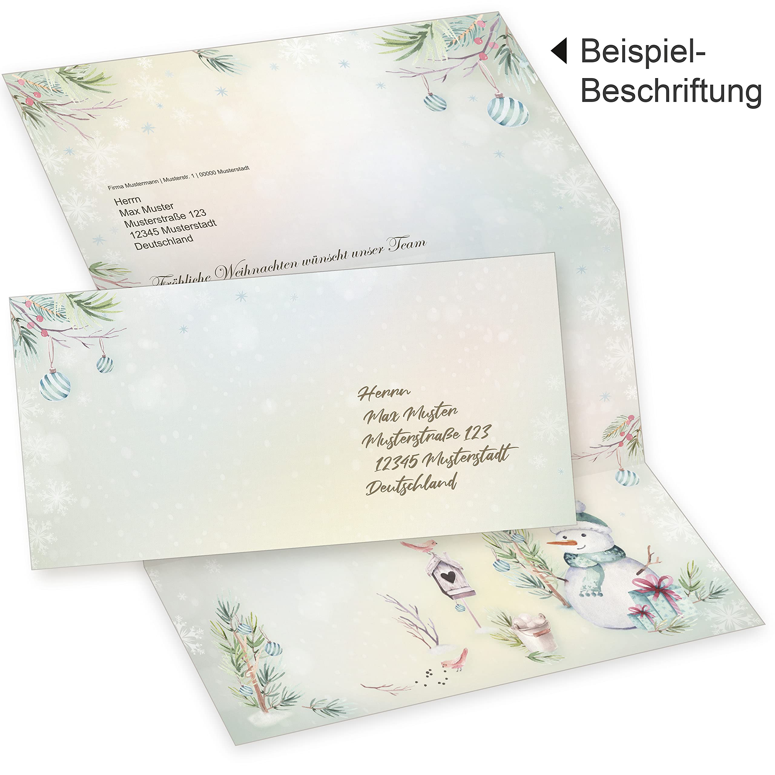 Flöckchen 250 Sets Weihnachtsbriefpapier Briefpapier Weihnachten mit Umschlag ohne Fenster, Weihnachtspapier A4