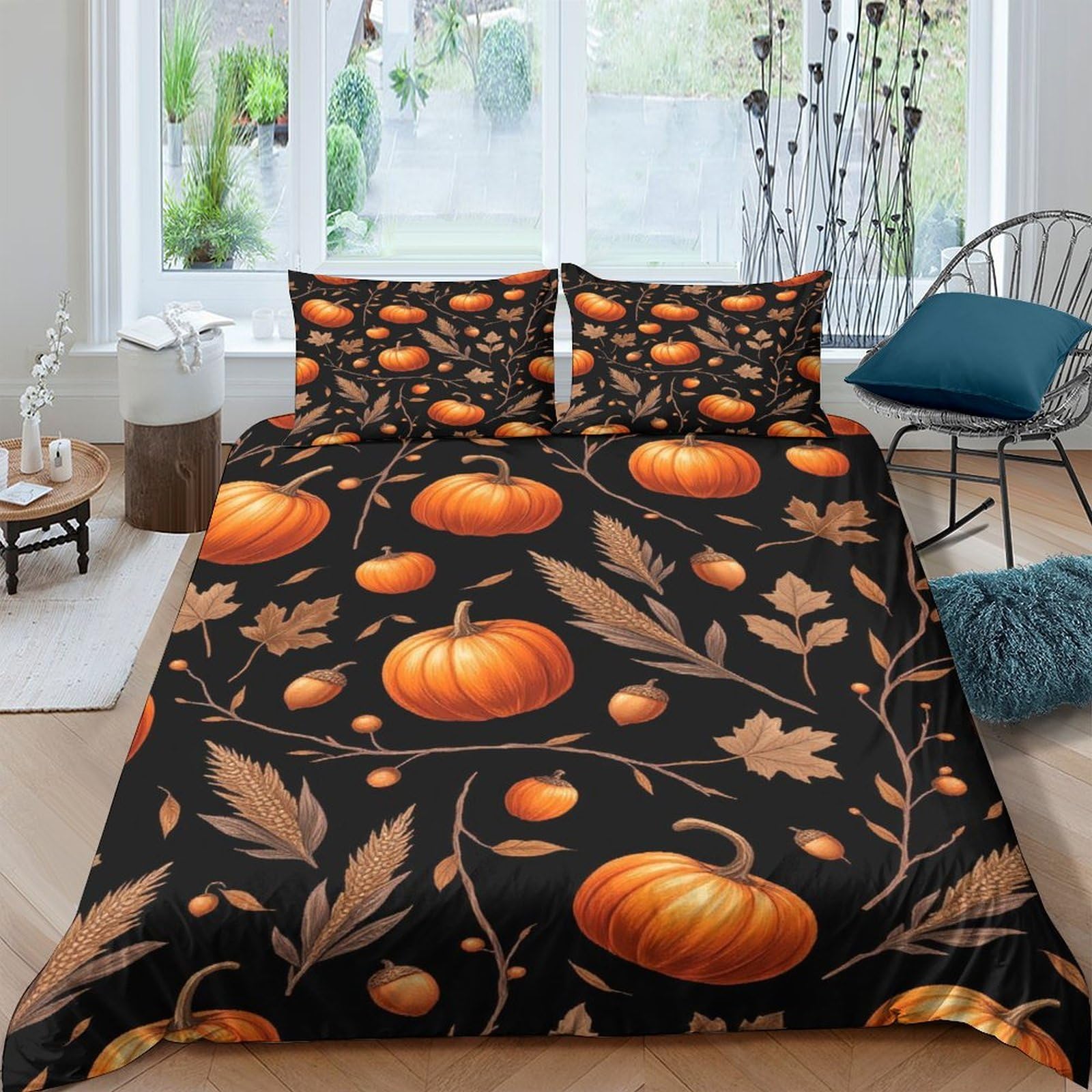 Ctjqhvkz Style-10 3D Printed Pumpkin Vine Fitted Sheet Microfiber Soft Autumn Leaves Mattress Cover For Bedroom Guest Room Decor Single（135X200cm）