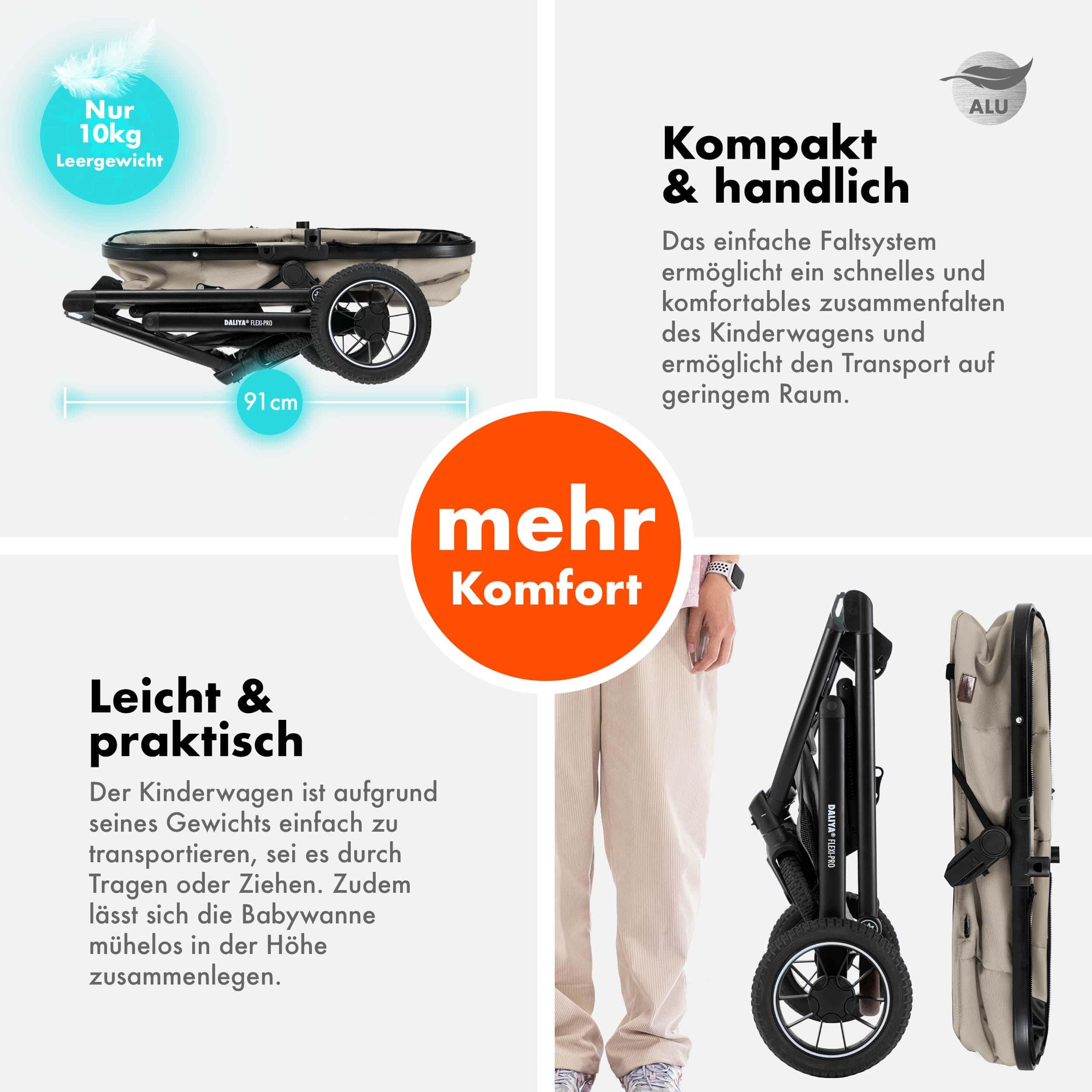 Daliya® FLEXI-PRO M 2in1 Kinderwagen & Buggy (Beige Leinen)