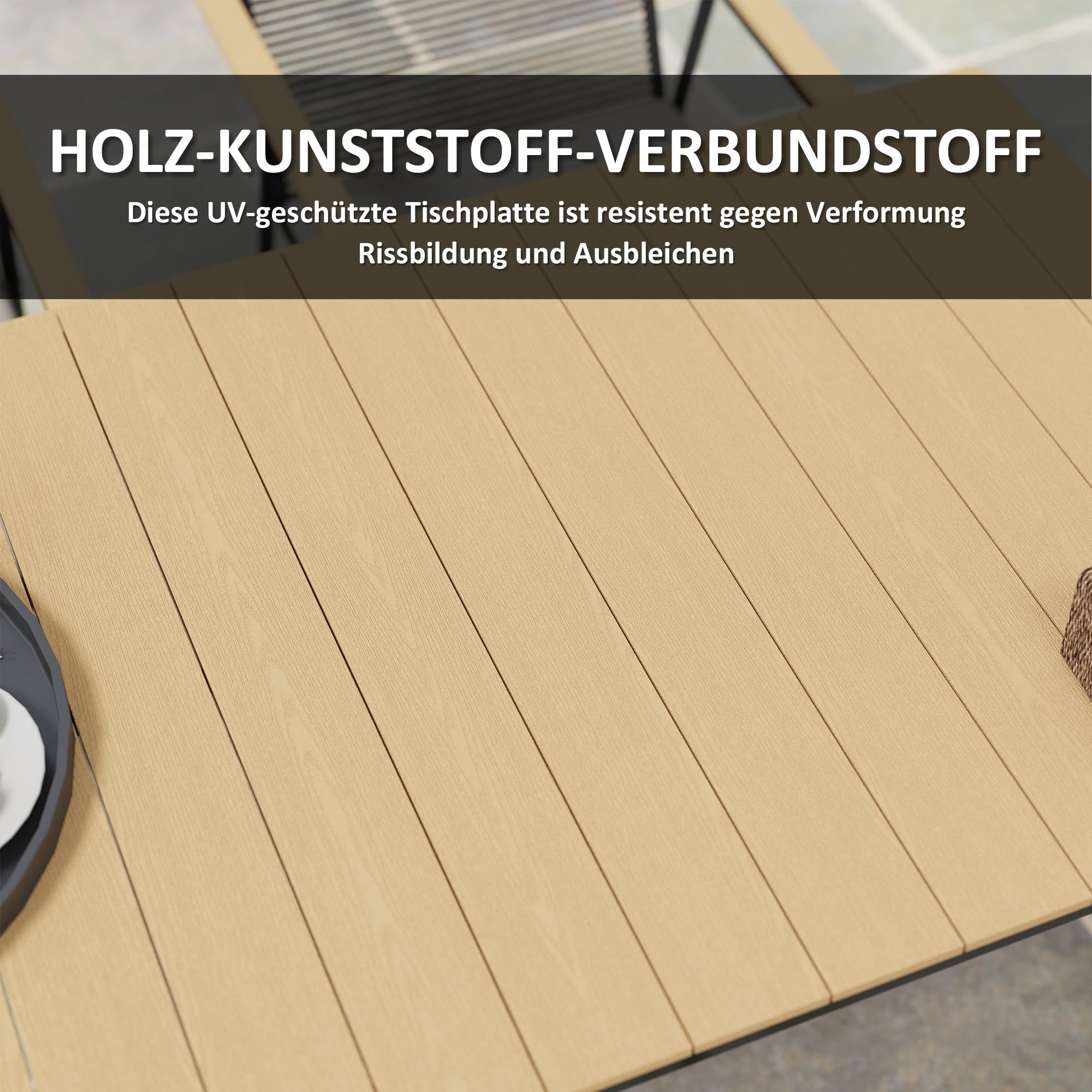 Outsunny Sitzgruppe 7-TLG. Metall Essgruppe 6Per. Gartenmöbel-Set Naturholz | Esstisch, Tisch mit 6 Stühlen, Esszimmergruppe, Küchentisch-Set mit Metallgestell, Balkonmöbel