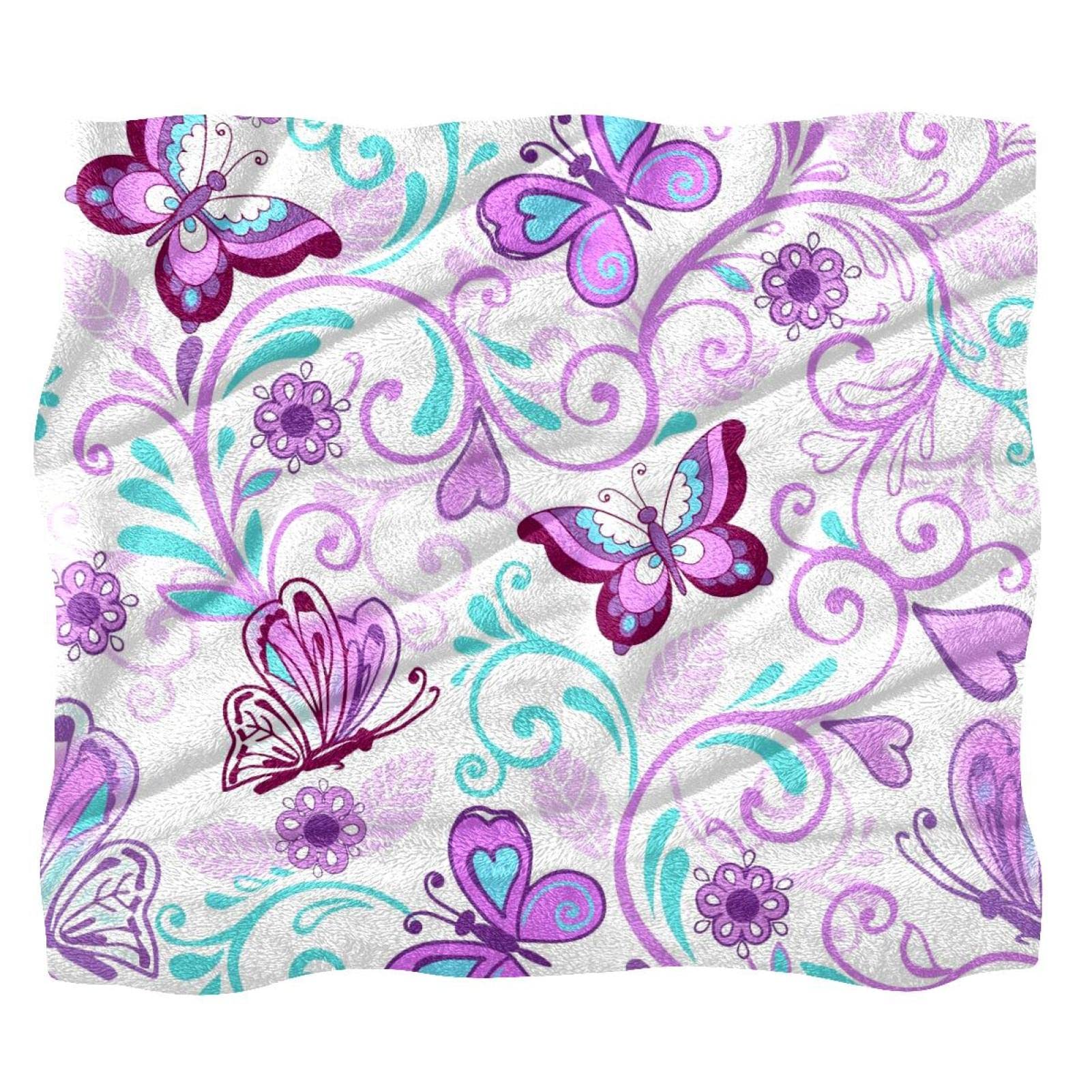 Couverture lit et canapé polaire motif papillon ethnique plaid violet