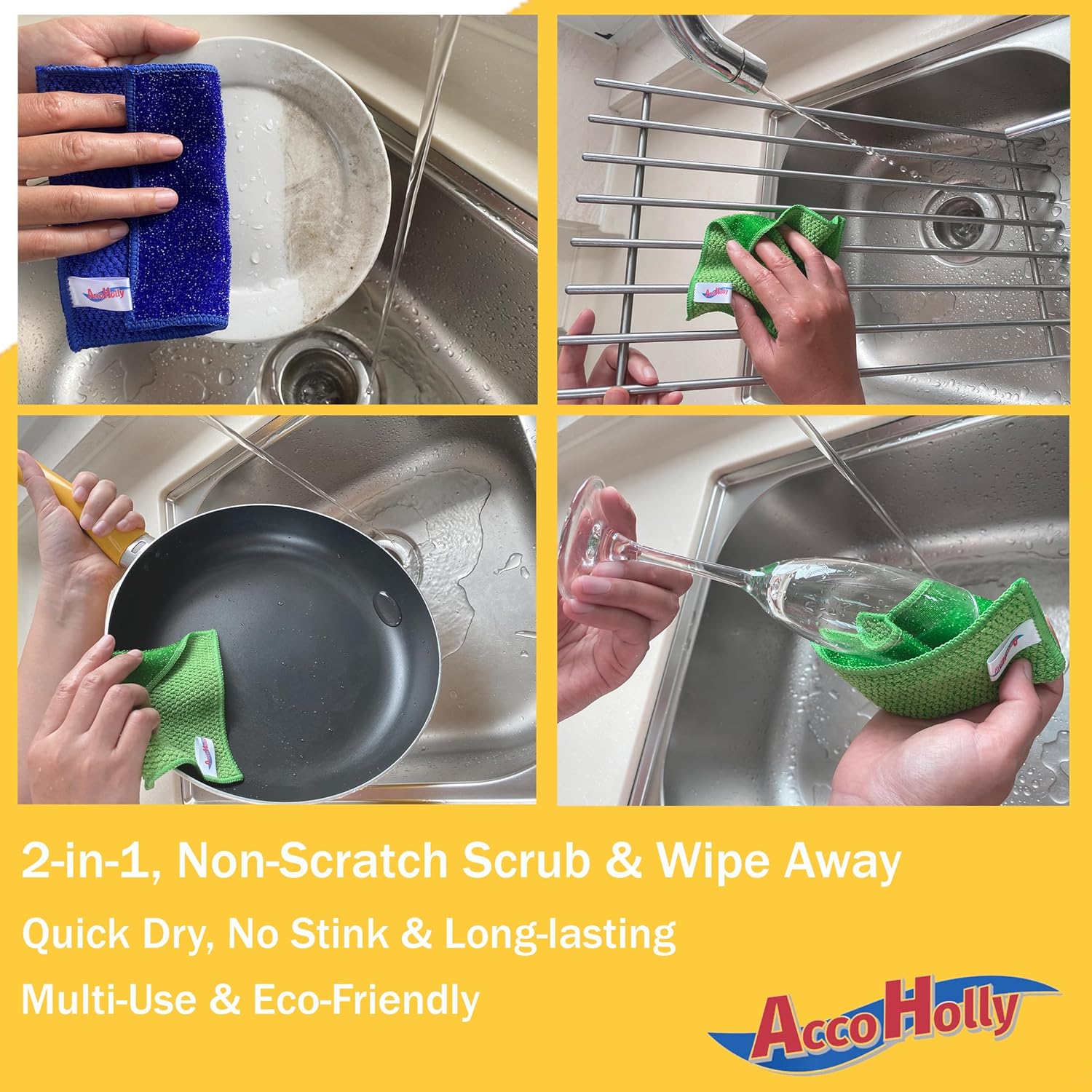 24-Pack Reusable, Scrub Dish Cloth –Non-Scratch Microfiber Scrubber, Planet-Friendly, Easy Rinsing, Quick Dry, Dishwasher Safe Cloth for Kitchen & Household, 6 x 6 Inch, Blue & Green Assorted