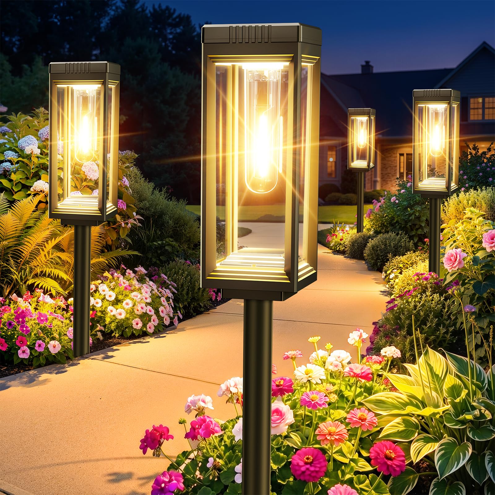 VICOUP Tall Solar Pathway Lights Outdoor, 8 Pack Bright Garden Lights Solar Powered Waterproof, Auto On/Off, Up to 15Hrs Outdoor Solar Light for Yard Path Yard Walkway Driveway Patio Lawn Decor