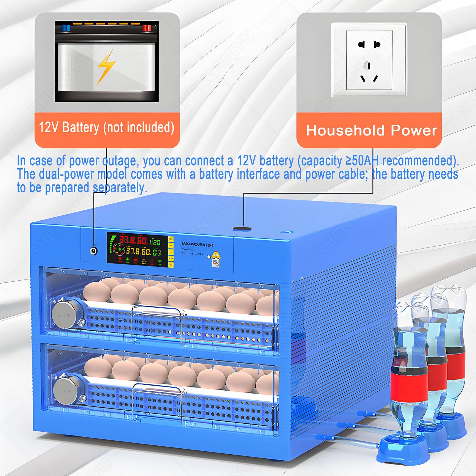 Incubatrice per uova con rotazione automatica delle uova e controllo dell'umidità, capacità 64-256 uova, funzione 3 in 1 per incubazione cova covata, per pollo, quaglia, anatra, pollame