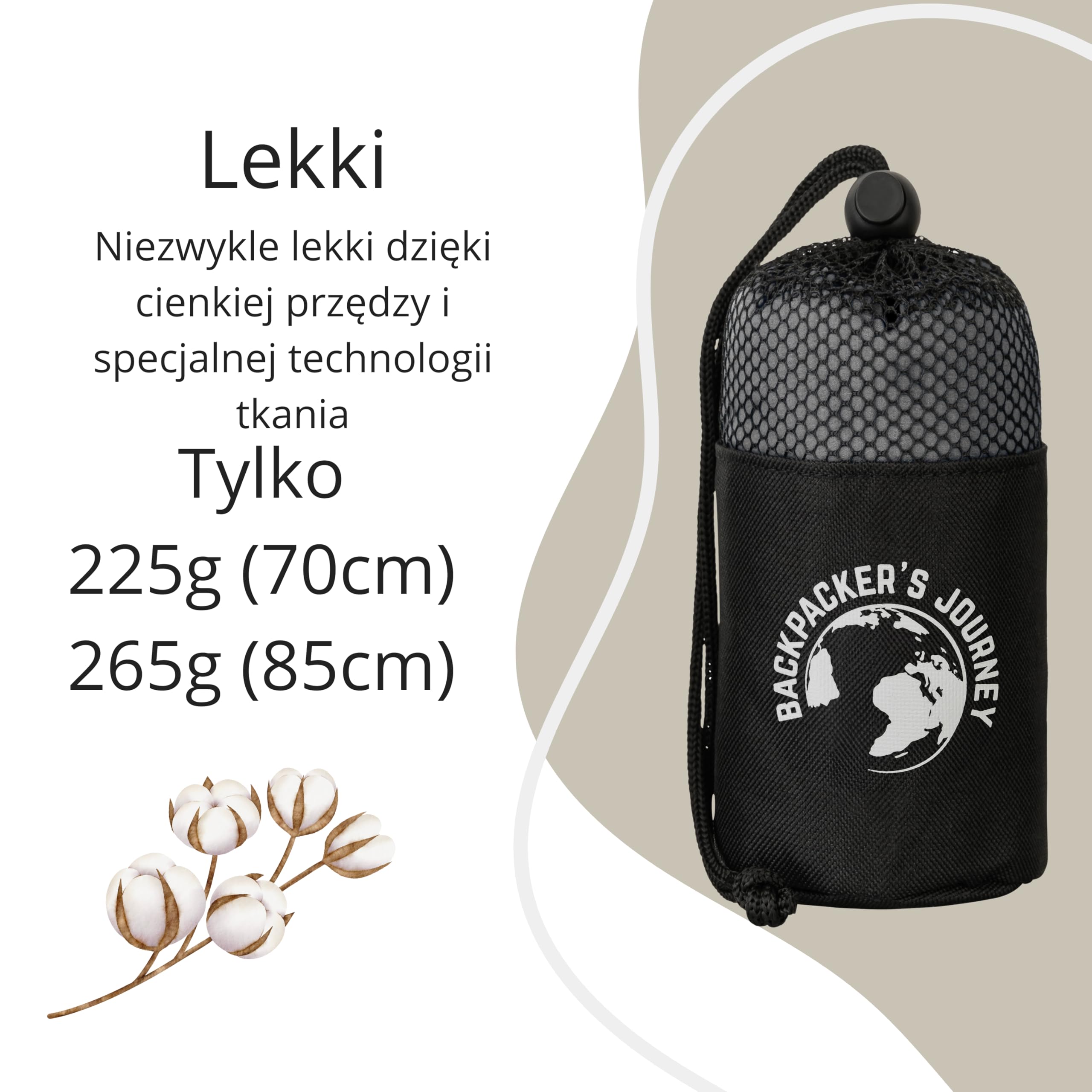 Backpacker's Journey Ultralekki śpiwór do spania (tylko 225 g) ze 100% bawełny. Higieniczny śpiwór bez zamka błyskawicznego (brak mocy cieplnej)