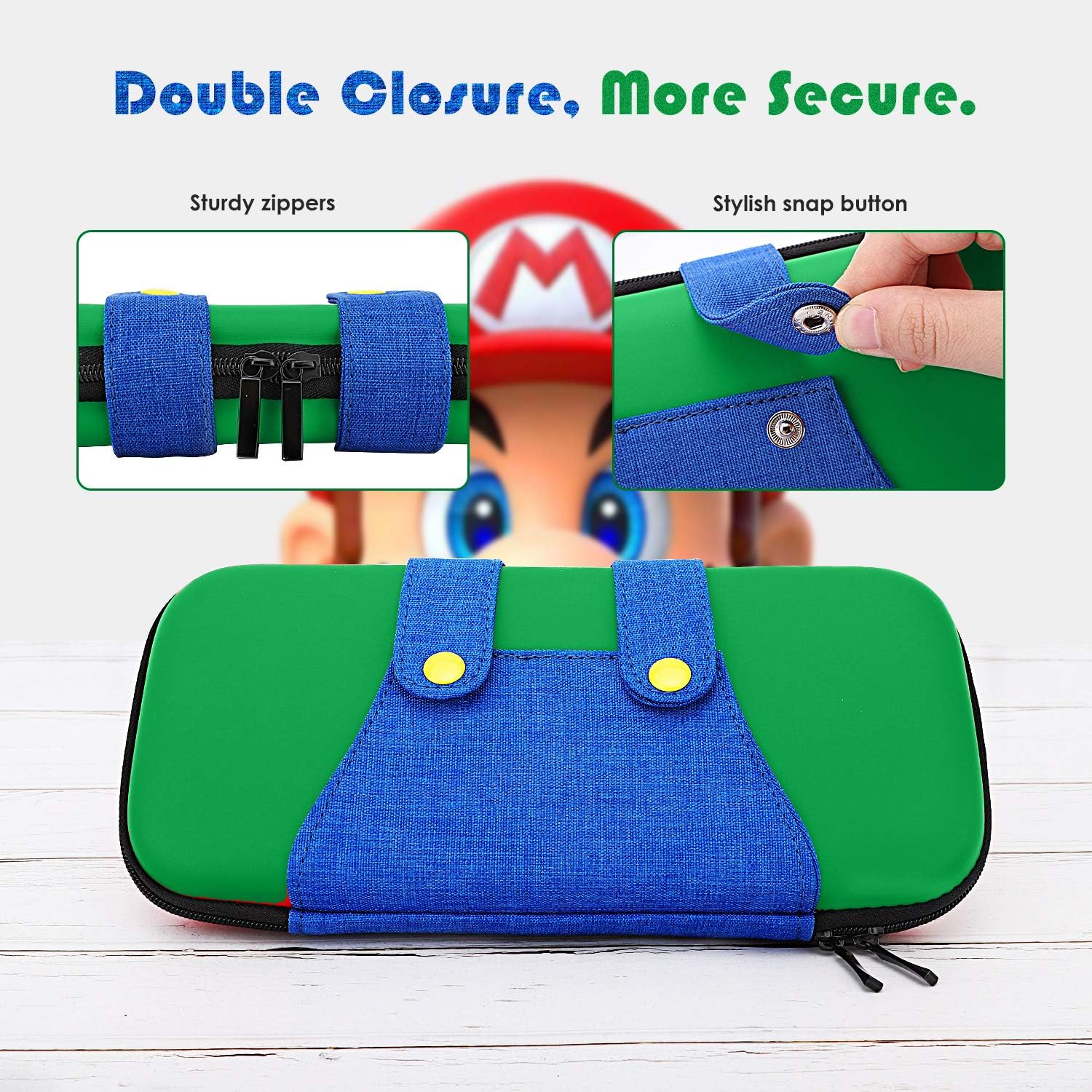 MoKo Carrying Case Compatible with Nintendo Switch/Switch OLED Model (2021), Portable Protective Hard Shell Cover Travel Carrying Case Storage Bag with 10 Game Cartridge Holder – Green + Blue