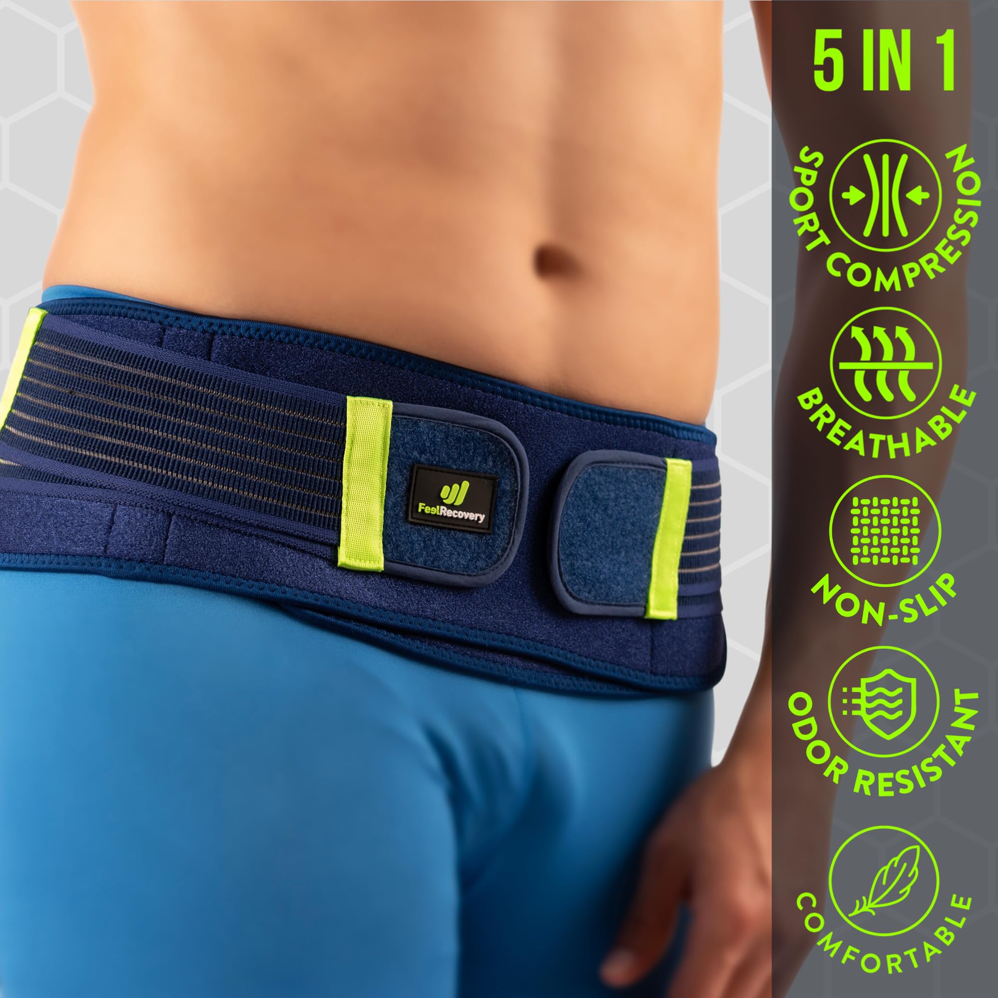Ceinture Hanche Sacro-iliaque SI Femme et Homme - Ceinture Lombaire pour Soulager Douleur Sciatique, Pelvienne, Hernie Discale, au Dos, Jambes & Grossesse - Néoprène, Ajustable et Respirant