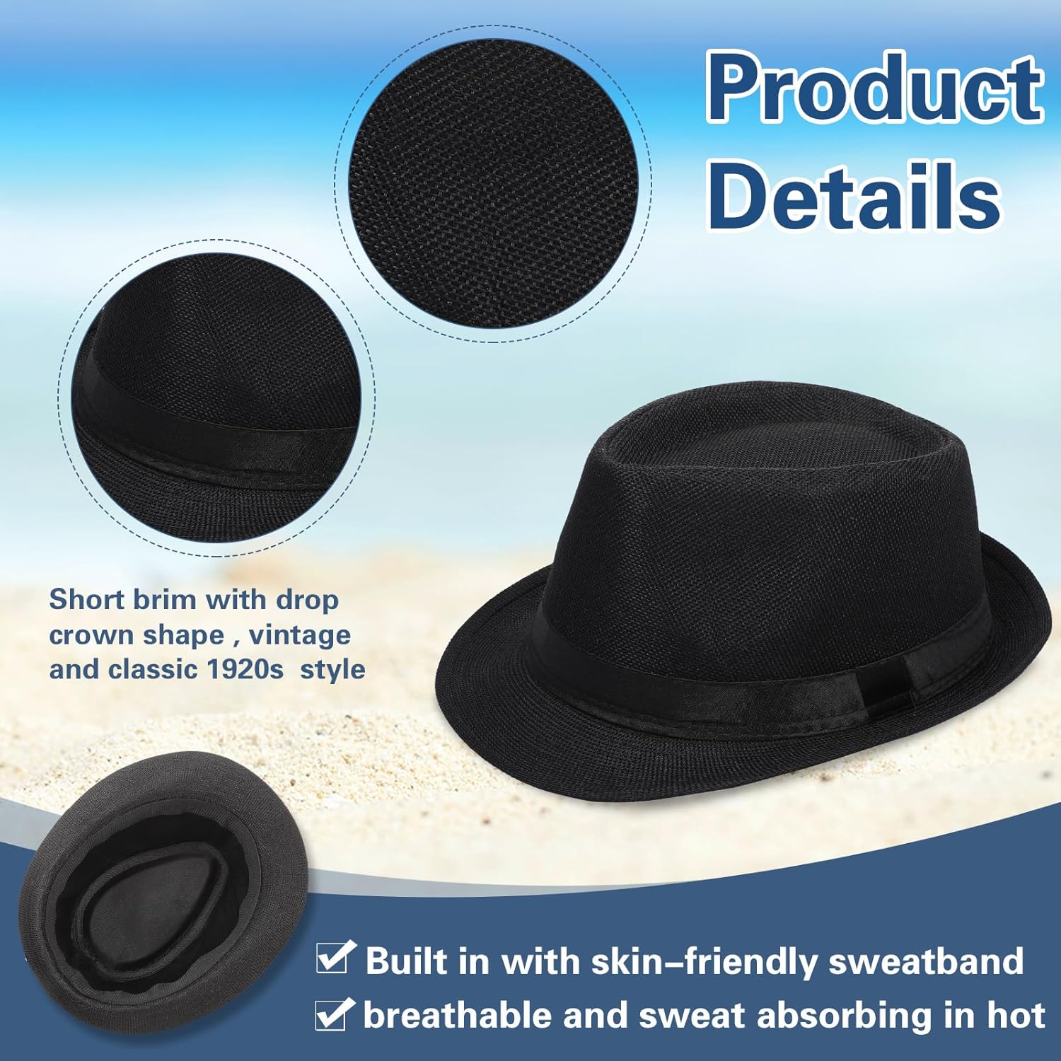 Haysandy 10 Pack 1920s Fedora Hats for Men Short Brim Sun Panama Hats for Men Women Party Costume