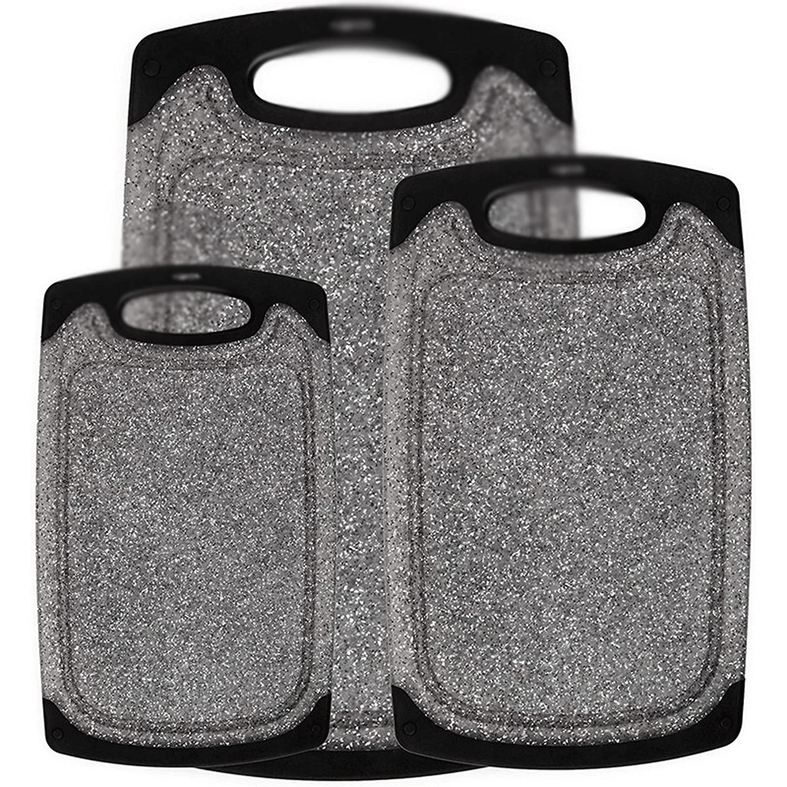 Juego de 3 tablas de cortar reversibles, tabla de cortar de plástico para cocina, diseño antideslizante con mango de fácil agarre, sin BPA