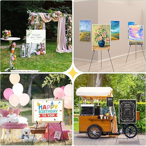 Miniatura 7 de EWOID 2 piezas de caballete negro para exhibir carteles de boda, caballetes de arte de metal ajustables de 65 pulgadas, caballete plegable portátil