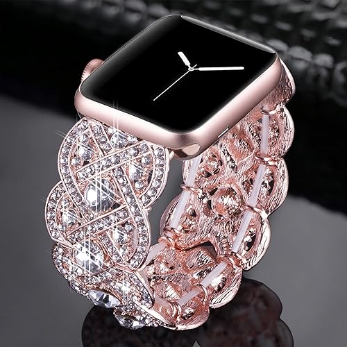 Miniatura 3 de VIQIV Bling Bands Compatible con Apple Watch Ultra Banda de 38mm 40mm 41mm 42mm 44mm 45mm 49mm iWatch Series SE 9 8 7 6 5 4 3 2 1, Pulsera de Metal