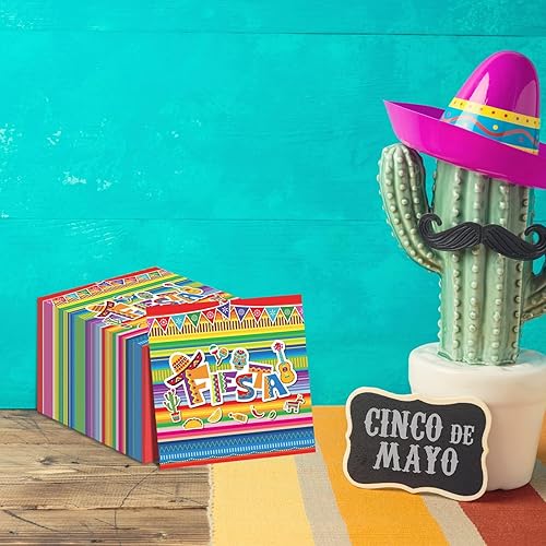 Miniatura 6 de Paquete de 50 servilletas de fiesta mexicana para fiesta del 5 de mayo, suministros de fiesta mexicana, servilletas de papel desechables con rayas