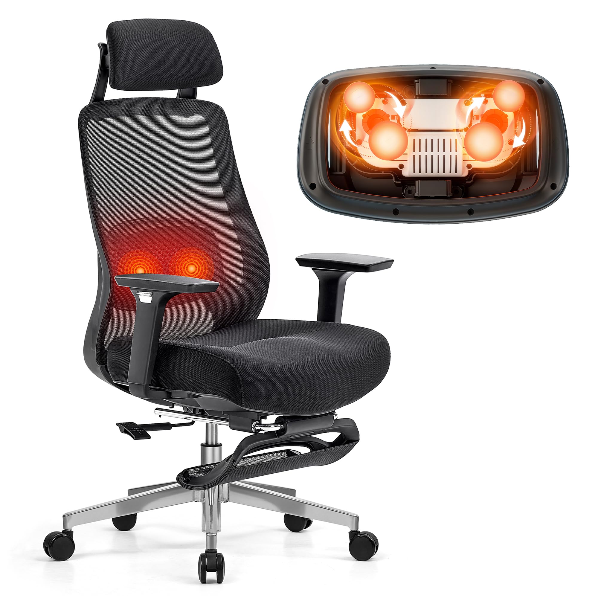 FLEXISPOT MasterEase Massage Office Chair with Footrest, High Back Ergonomic Desk Chair with Adjustable Headrest, 3D Armrests, 2D Lumbar Heated