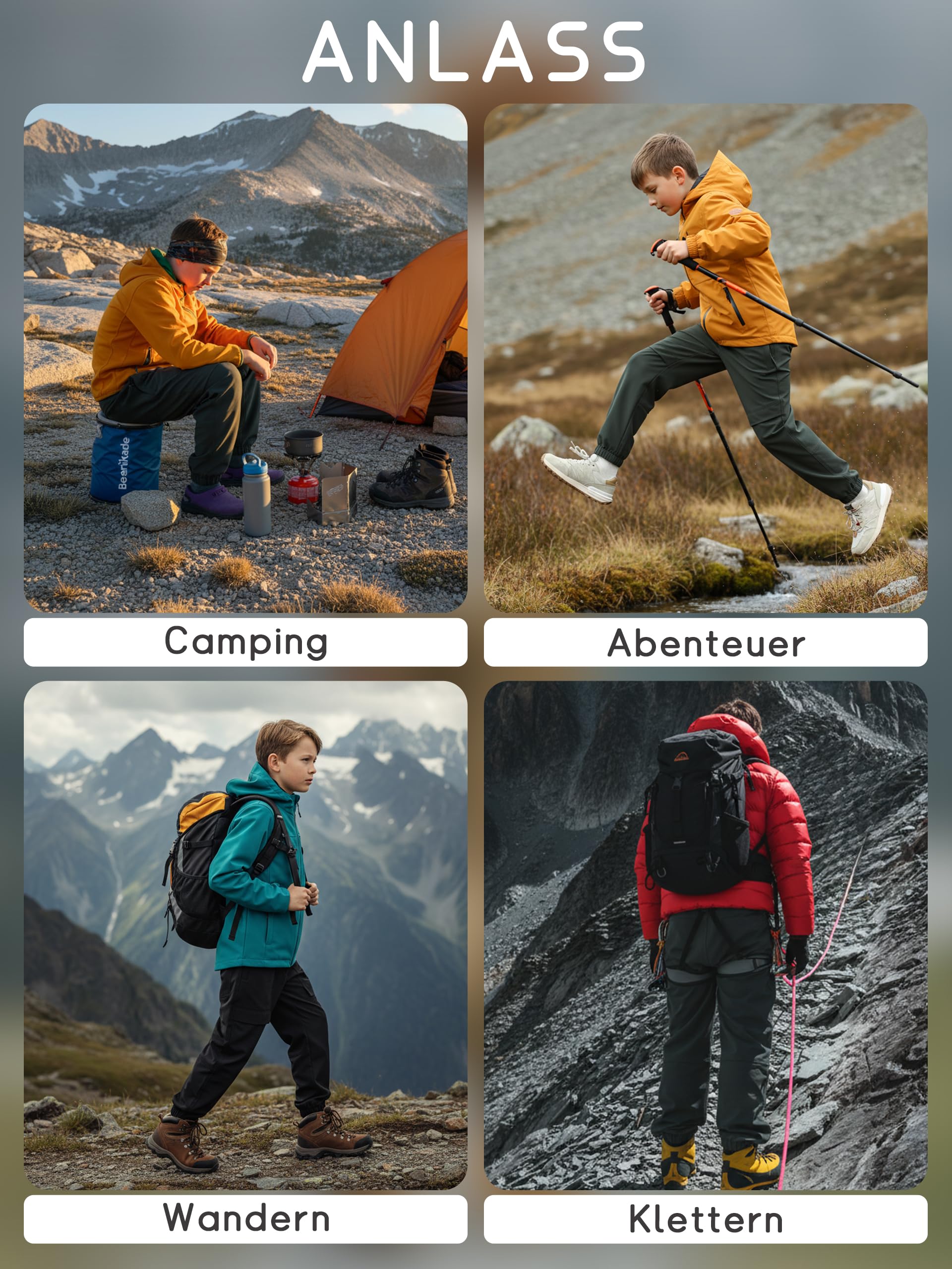 Kinder Jungen Wanderhose Wasserdicht Trekkinghosen Outdoorhose Jungs Jogginghose