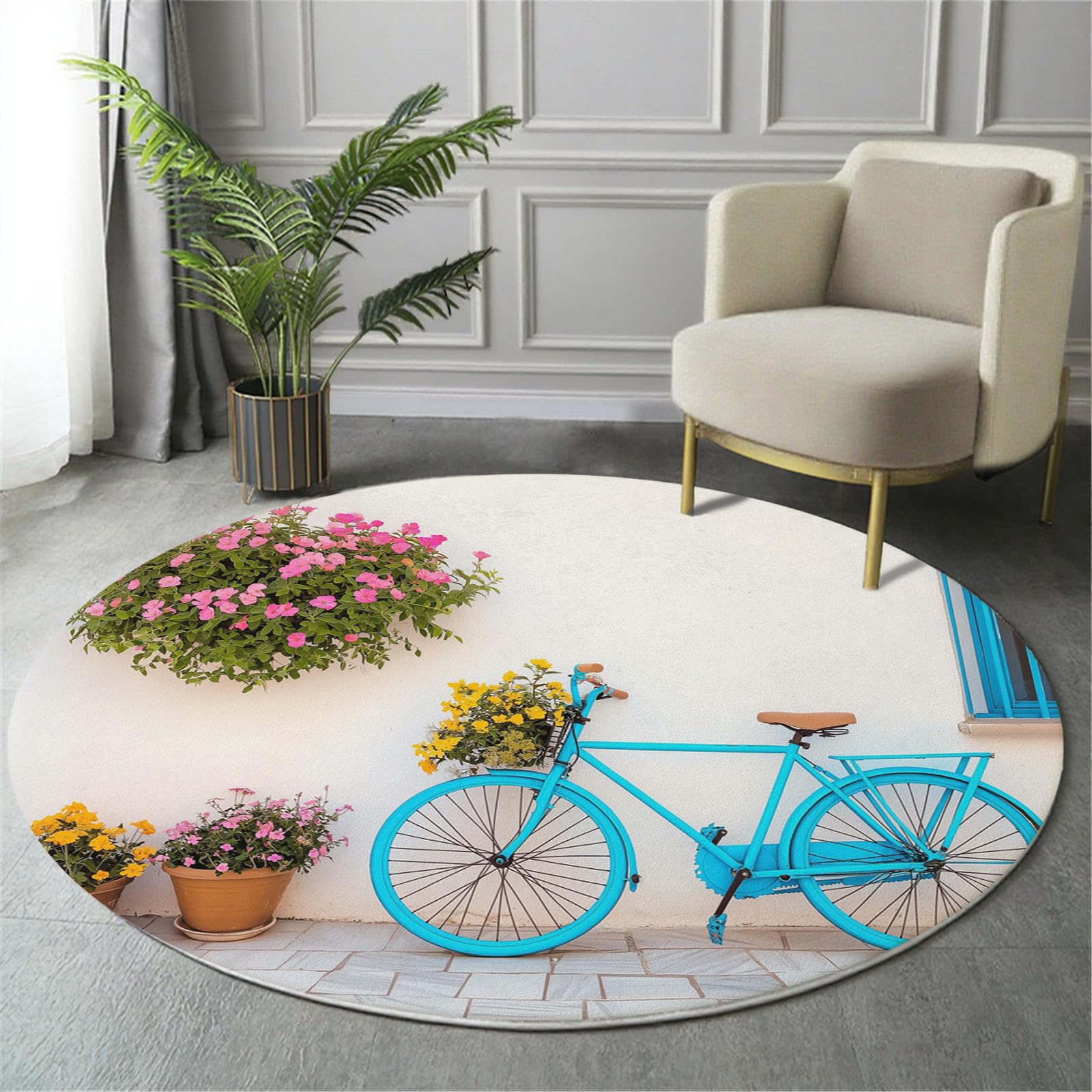 Tapis rond antidérapant et lavable contre les glissades du salon