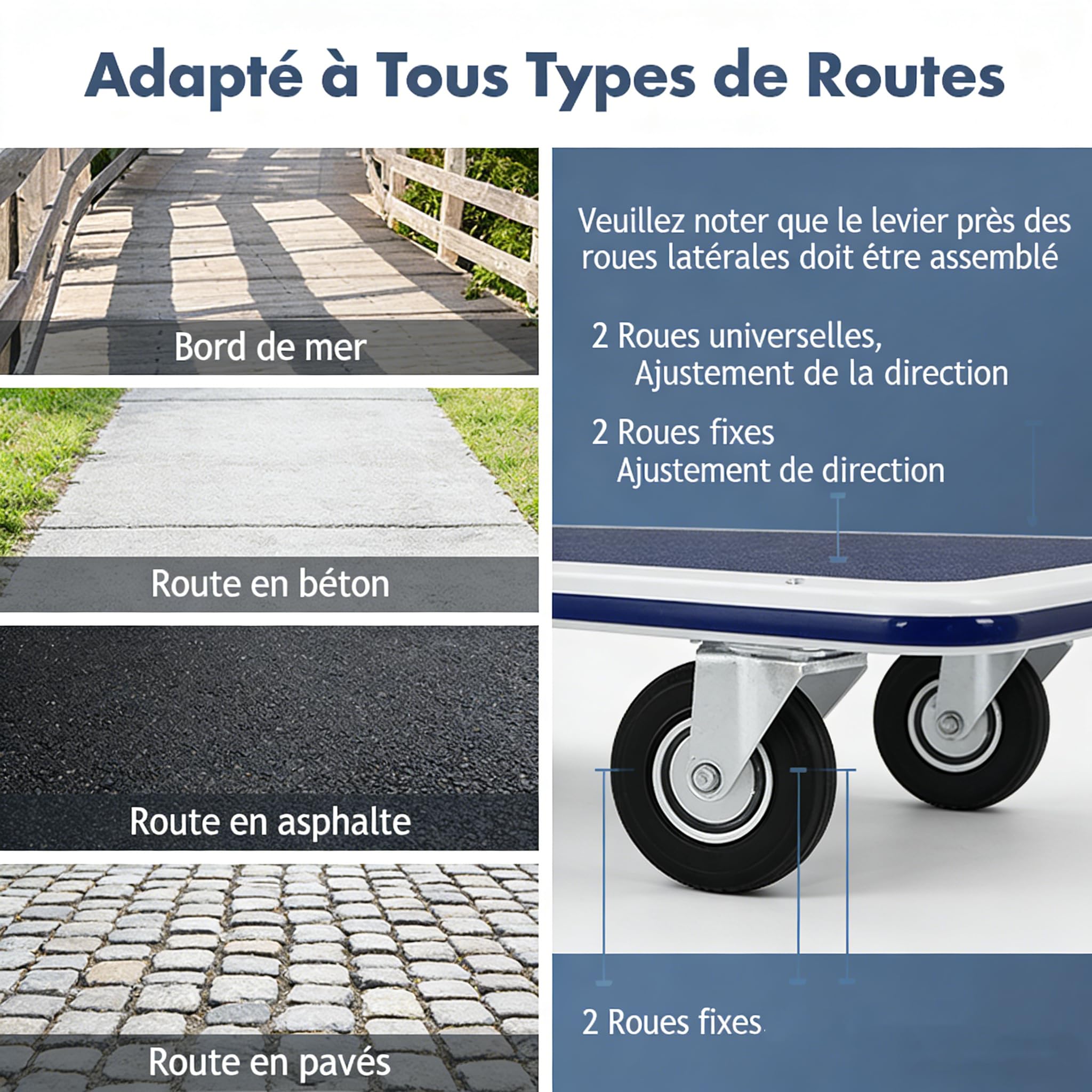 RELAX4LIFE Chariot de Transport Pliable en Fer Charge 300KG avec Plateau Antidérapant, Chariot Design Compact à 4 roulettes en PU, 60 x 90 x 88 cm pour Déménagement Logistique Manutention Silencieuse