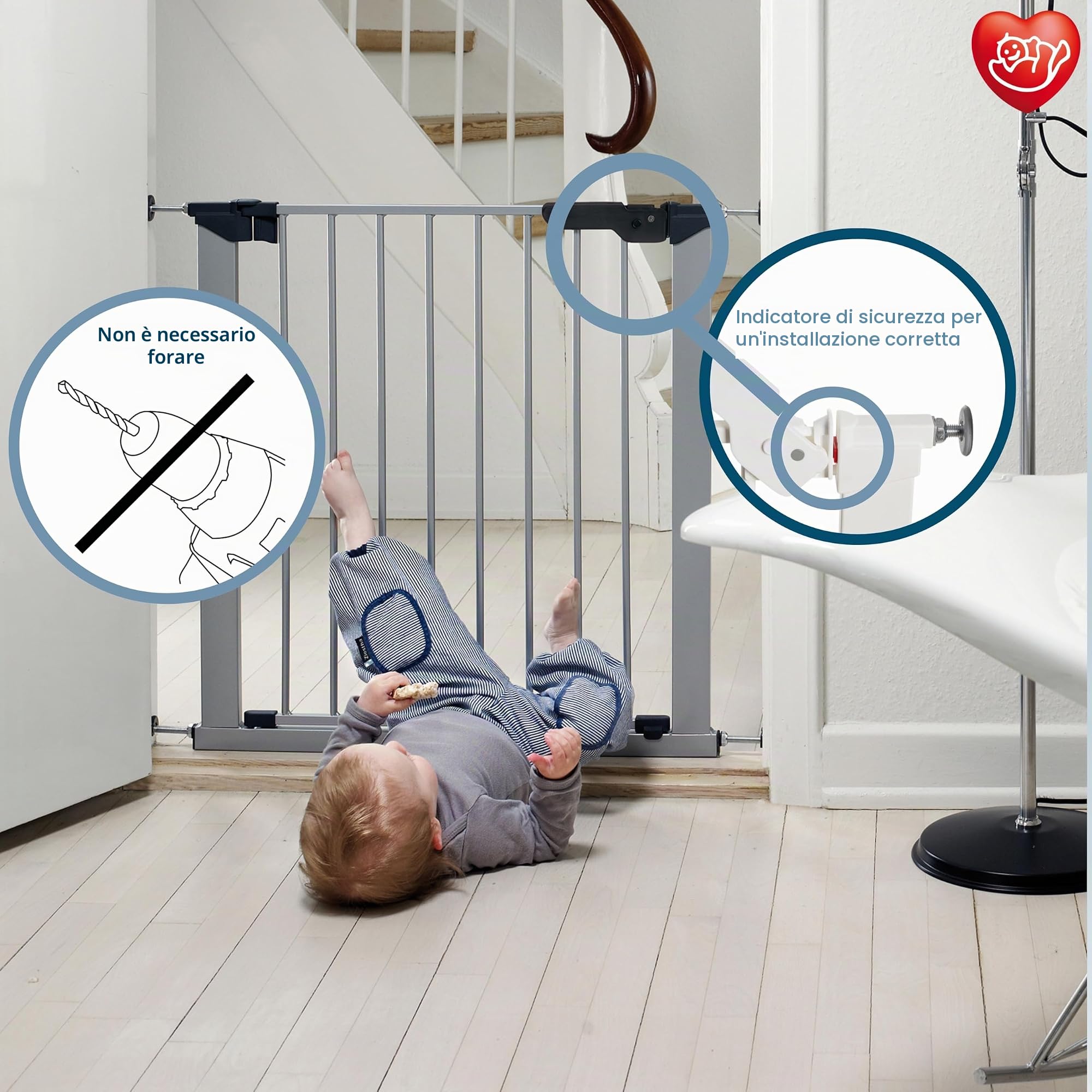 BabyDan Premier, Cancelletto per scale a pressione, 99-106,3 cm, Cancelletto per bambini, metallo, argento, Made in Denmark - (Cancelletto per animali/cane)