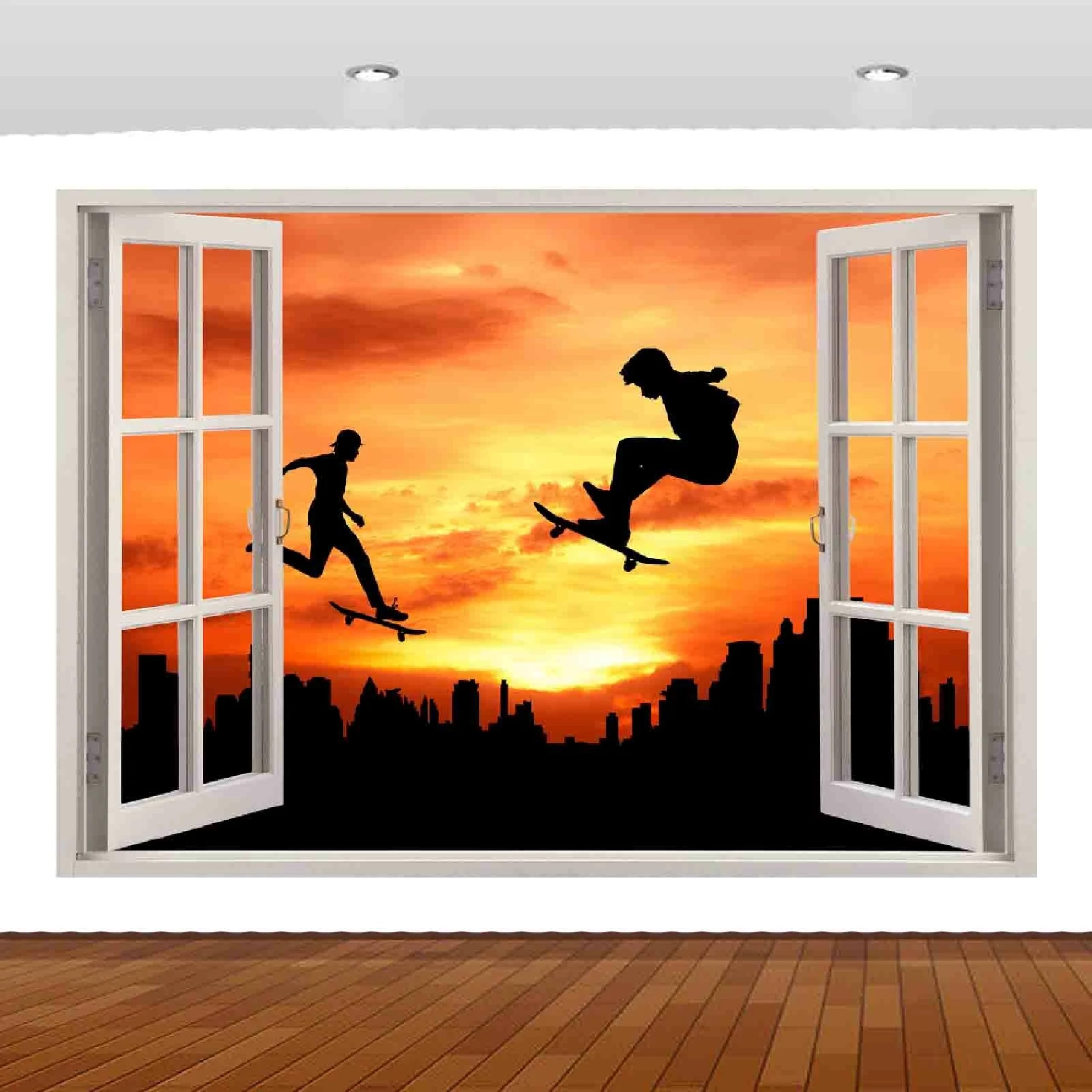 Adesivi decorativi da parete 3DSkateboard Adesivi murali Decalcomanie murali 3D fracassate Wall Vinyl Family for Camera da letto Soggiorno Nursery Home Wall Décor 58x101cm
