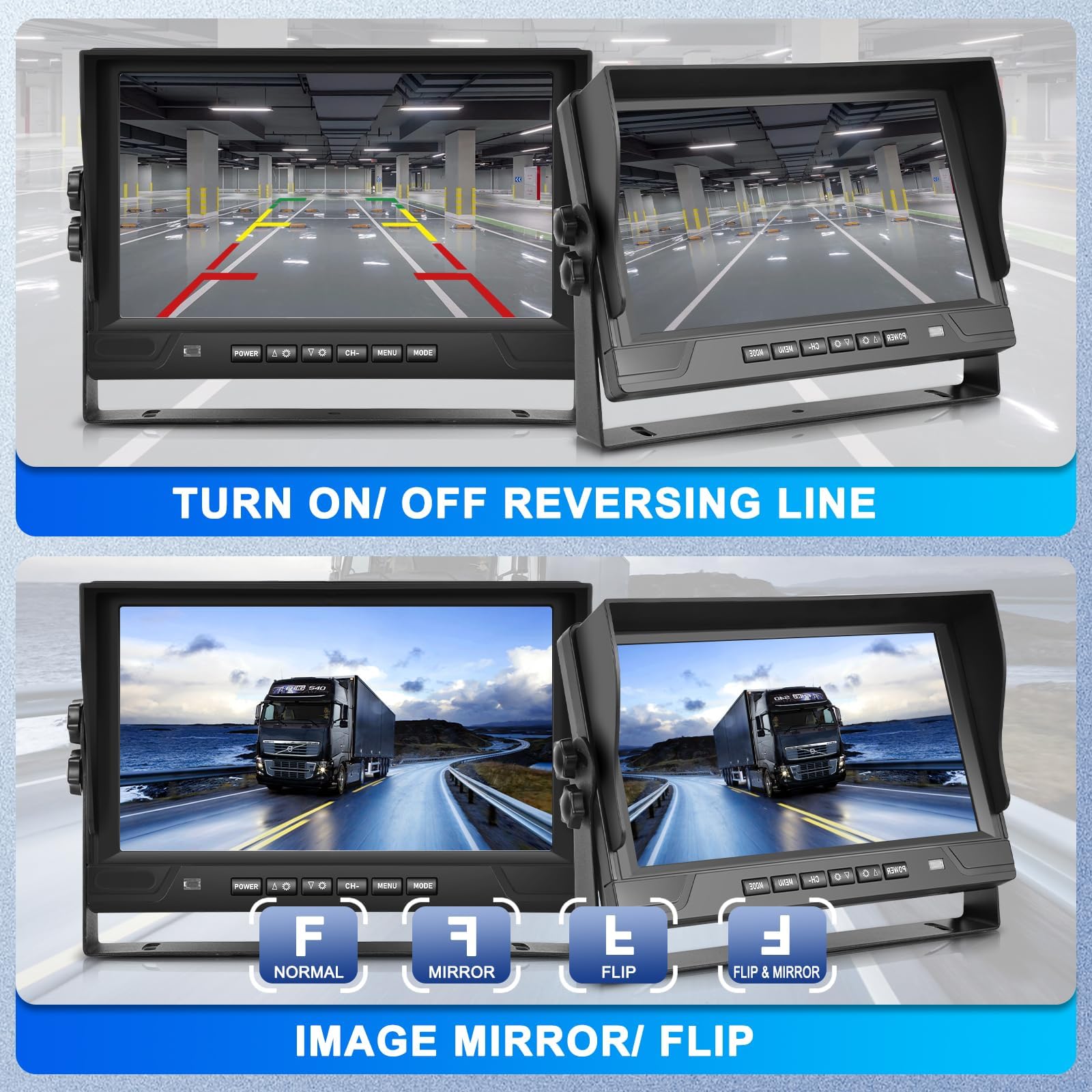 Telecamera Retromarcia per Auto 1080P con Monitor 4 Divisi da 9 Pollici, supporto 4 Telecamere DVR/IP68/Visione Notturna per Camion, Camper, Rimorchio, con Cavi da 2x10 M E 2x20 M