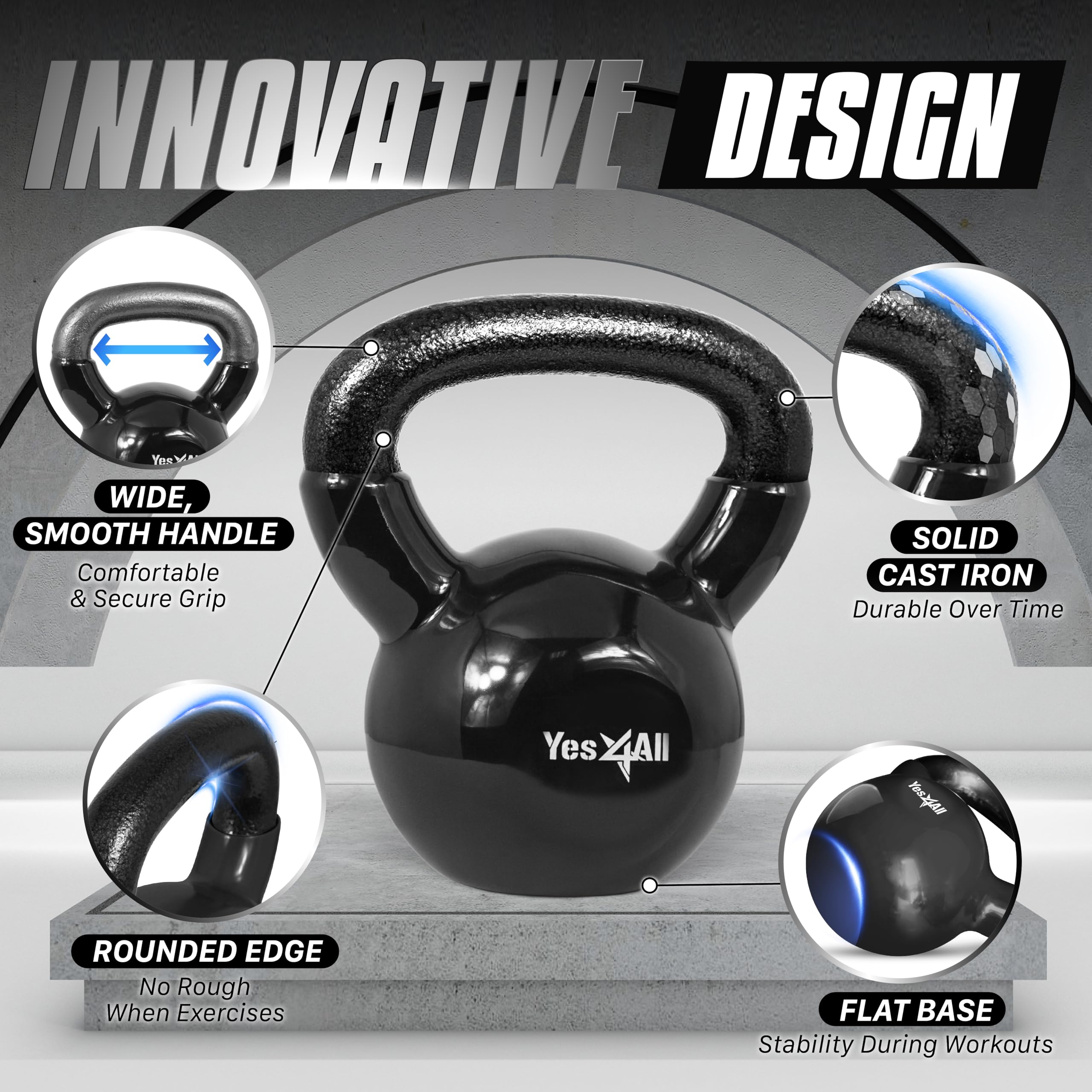 Yes4All Kettlebells 15 20 lbs Set Weight Vinyl Coated Cast Iron for Dumbbell Weights Exercises, Gym, Fitness, Full Body Workout Equipment Push up, Grip and Strength Training, Black