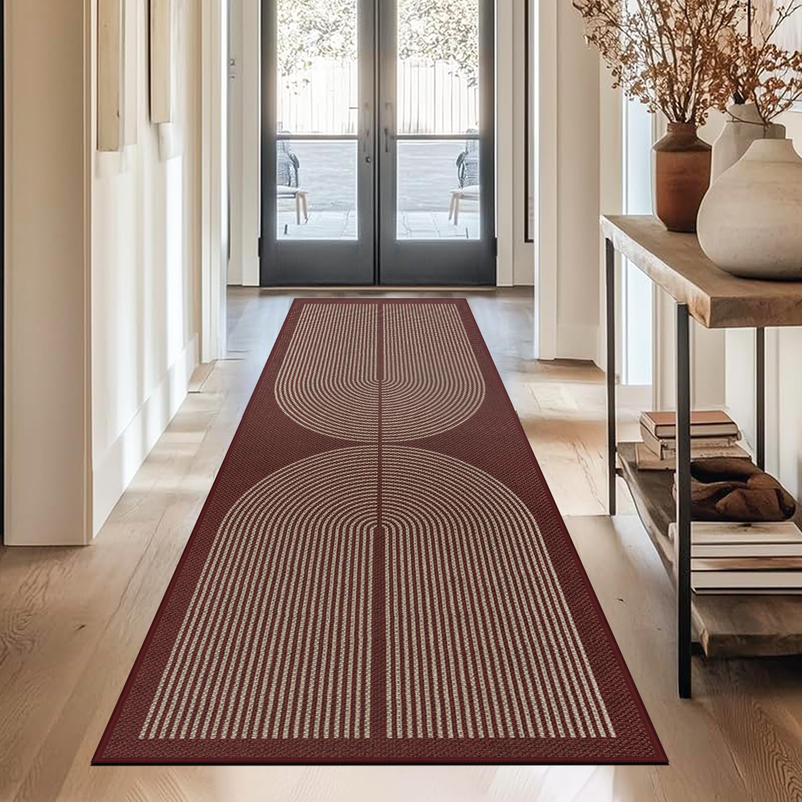 Capslpad Teppich Läufer Flur 80x200cm Jute Aussehen KüchenTeppich Natürlich Waschbar Teppich Rot rutschfest Küchenläufer Korridor läufer Flur Küche,Schlafzimmer, Balkon