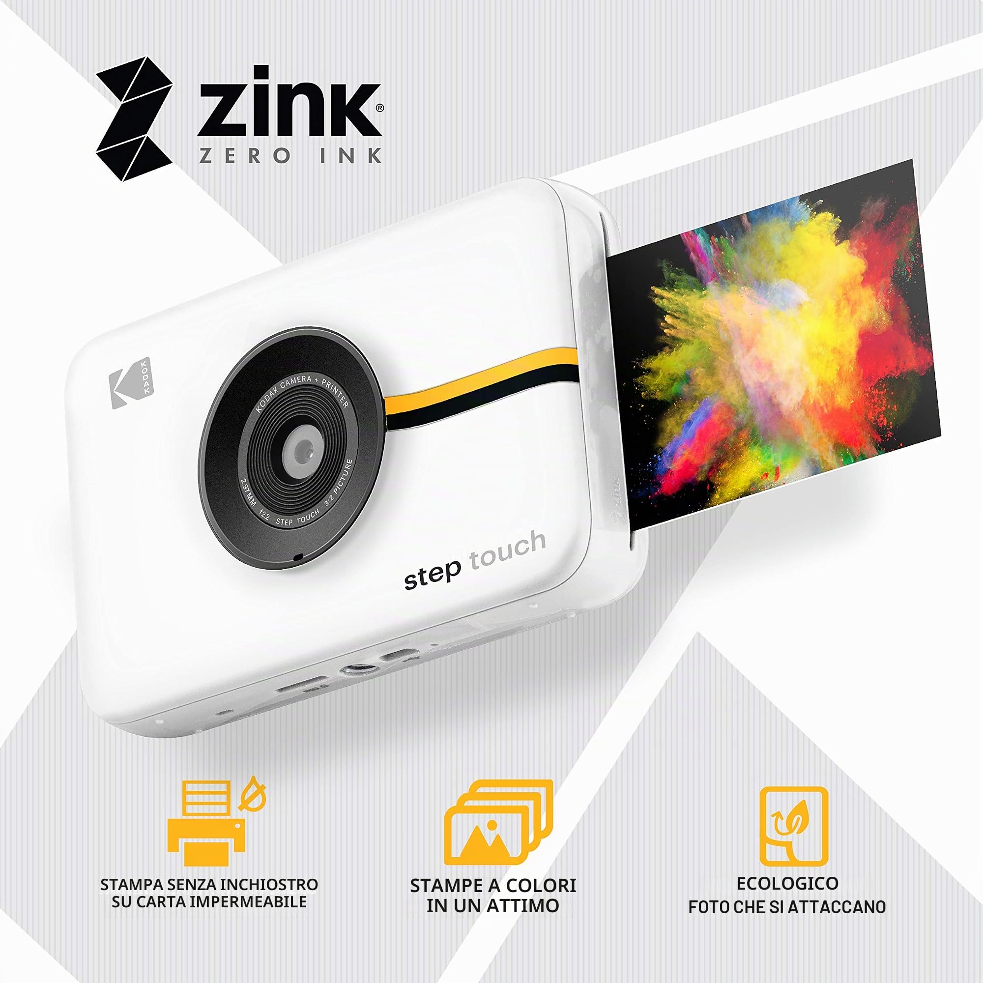 KODAK RODITC20AMZW Step Touch | Fotocamera digitale 13 MP a stampa istantanea & Carta fotografica Zink Premium 2x3 pollici (100 fogli) compatibile con fotocamere
