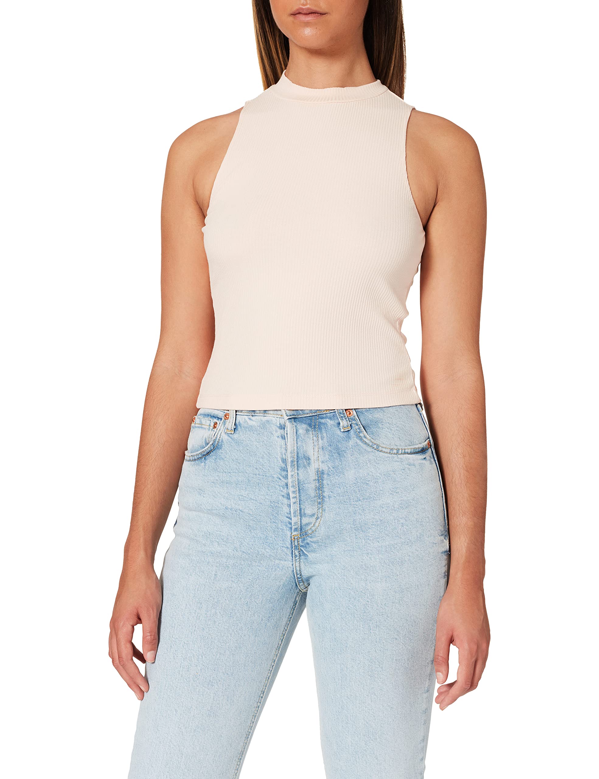 NA-KD Ribbed Jersey Top, Dusty Pink, Large