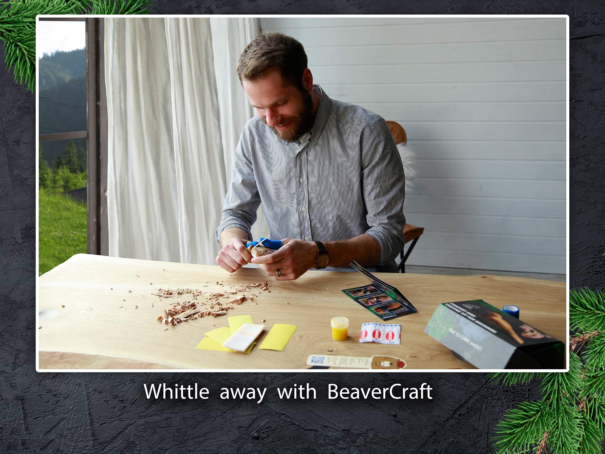 BeaverCraft Holzschnitzset Komfort-Vogel DIY01 mit Leder-Streichriemen LS6 – Starter-Schnitzset für Anfänger & Kinder mit Messer & Buch plus Schärfset mit Abziehleder & Polierpaste