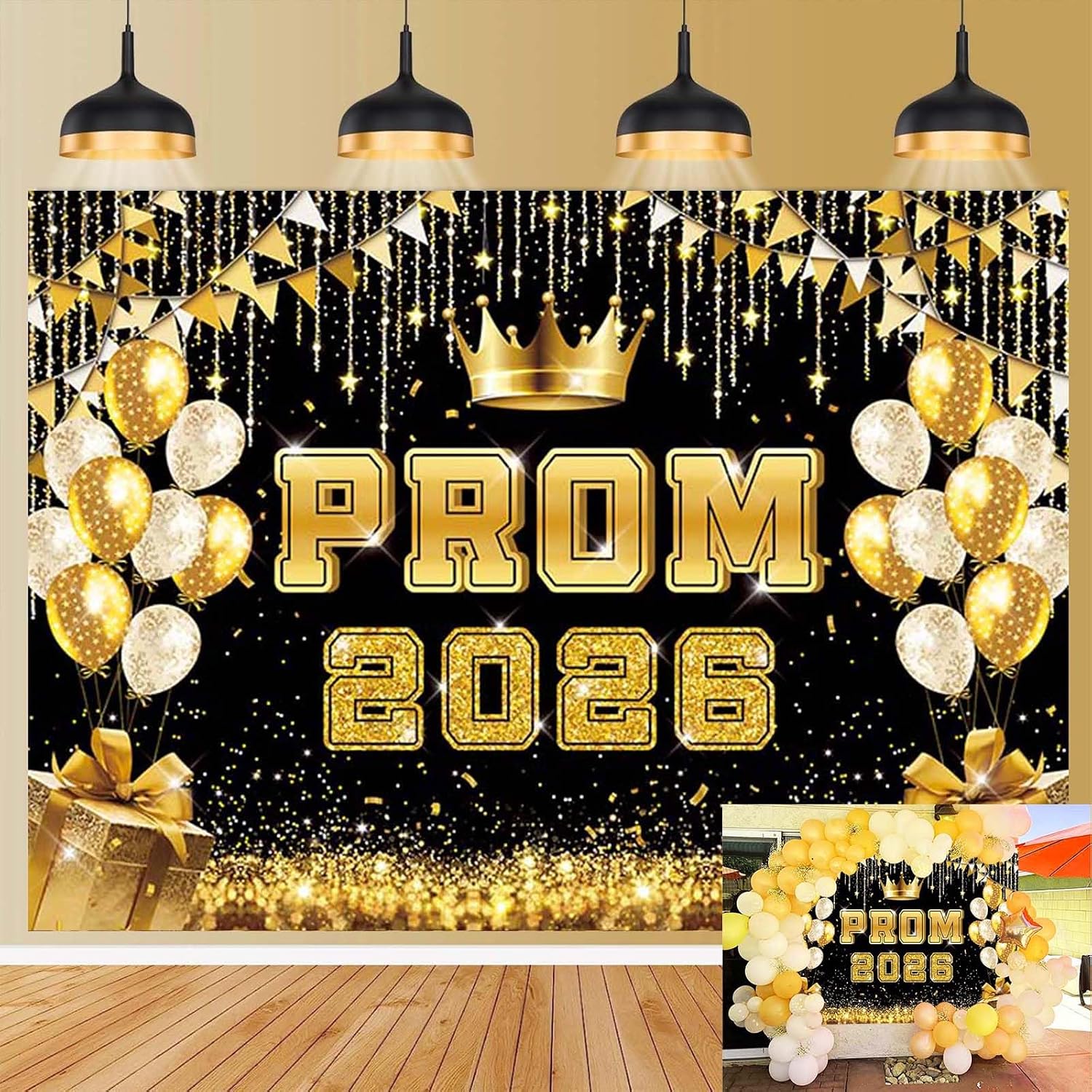 Gold Prom Send Off 2026 Backdrop Black Gold Congratulate Graduation Background Class of 2026 Congrats Grad Party Banner Photo Booth Props (8x6FT(94 x 70 inch))