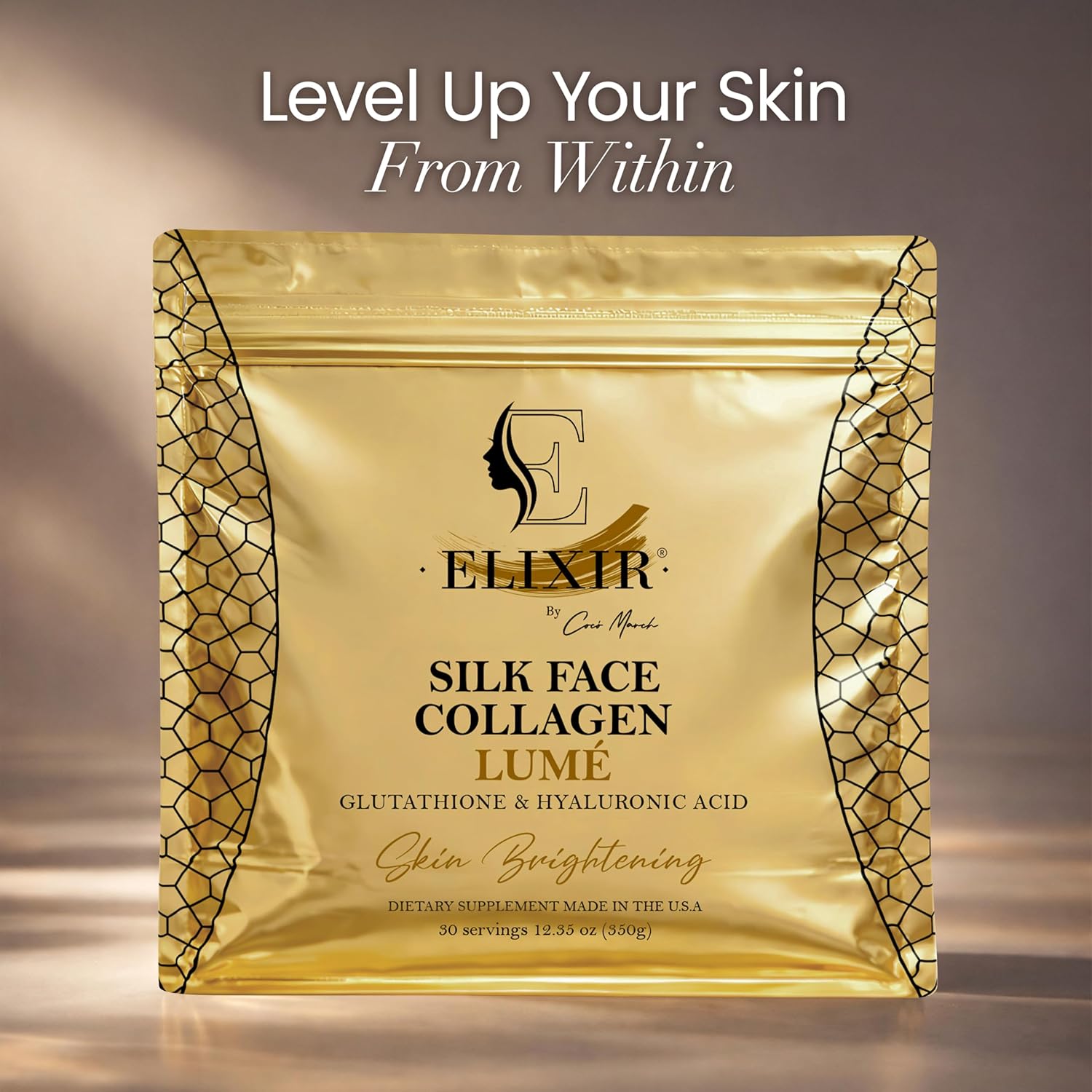 Elixir Silk Face Collagen Lumé - Collagen Powder with Hyaluronic Acid & Glutathione – Collagen Peptides 20g Protein Powder for Women – Supports Skin Care, Hydration, Elasticity & Radiance - 350g