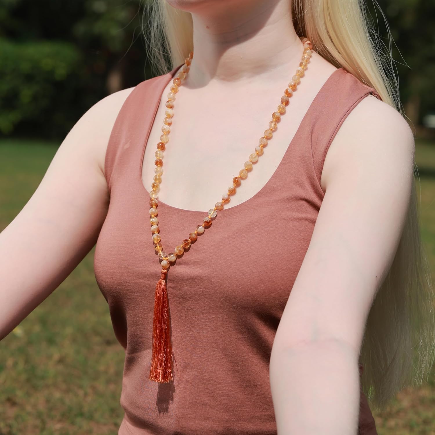 8mm Yellow Citrine Mala – 108 Bead Meditation & Prayer Necklace, Natural Gemstone Healing Beads with Lab Certified Authenticity