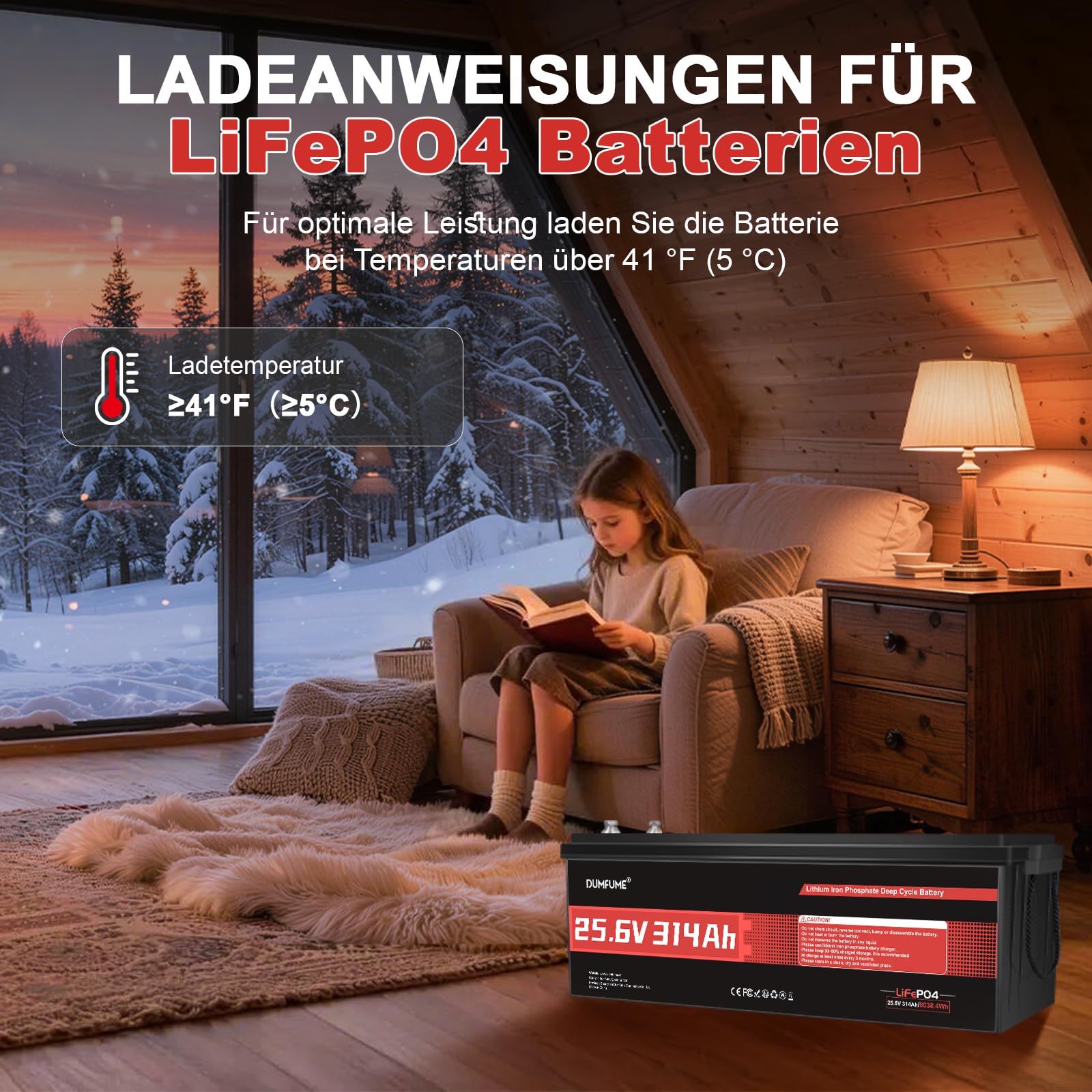 24V 314Ah LiFePO4 Lithium Batterie mit 200A BMS, 15000 Tiefentladen Zyklen 300Ah LiFePO4 Batterie, IP65 & Kälteschutz Solarbatterie, 8kWh Energie für Wohnmobile, Boote und Heimspeicher