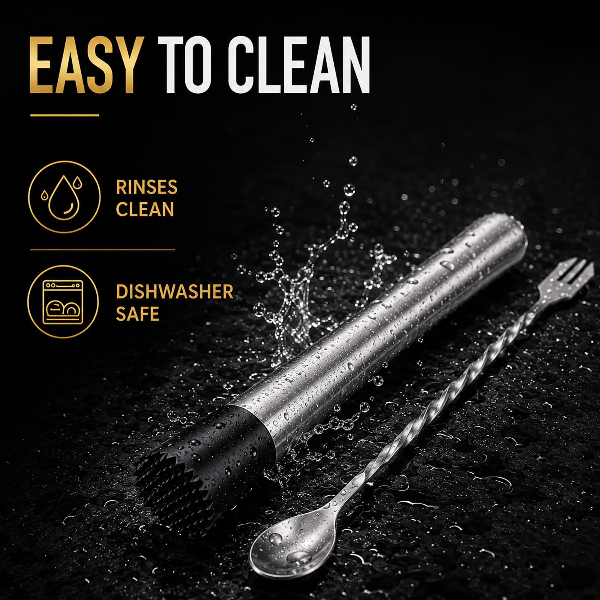 Stainless Steel Muddler & Bar Spoon Set - Home Bar Tools -3