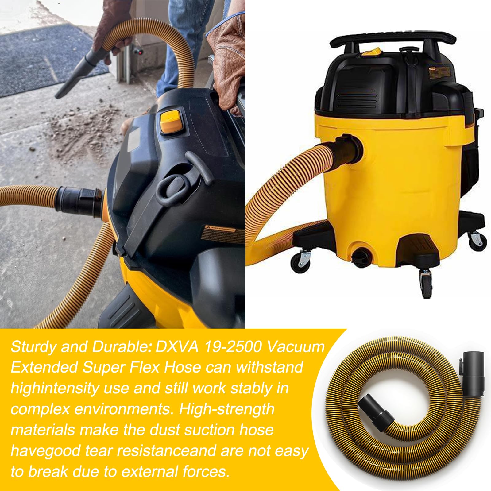 Manguera de aspiradora para aspiradora húmeda y seca DXVA19-2500 de 1.9 pulgadas, 7 pies | Se adapta a la manguera de vacío DEWALT de 1.9 pulgadas y 7 pies para manguera duradera de vacío DEWALT de 6 a 10 galones