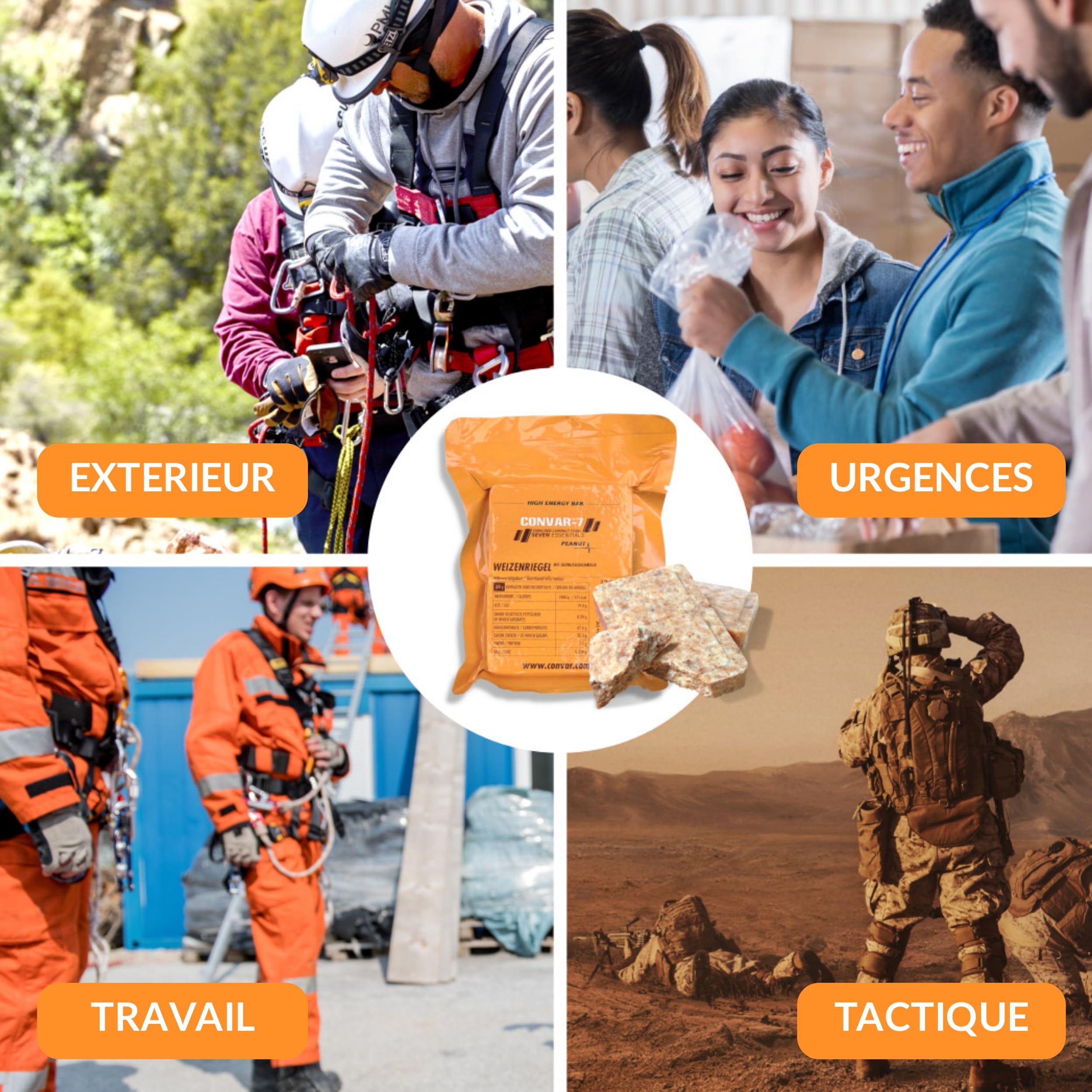 CONVAR-7 Pack Barrita energética de cacahuete, para actividades deportivas y al aire libre, comida de emergencia, ración de supervivencia. Sabor a cacahuete, envase compacto y larga conservación.