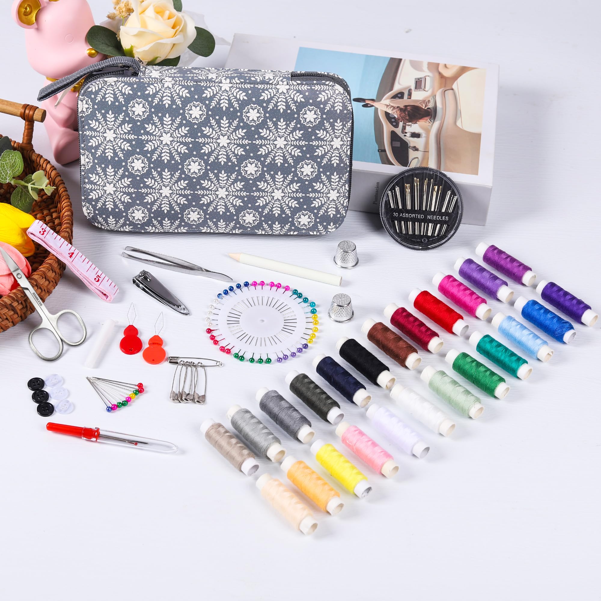 Sewing Kit with Flower Case, Complete Threads and Needles Set, Basic Sewing Accessories 24Pcs Thread Spool for Adults DIY - Image 4